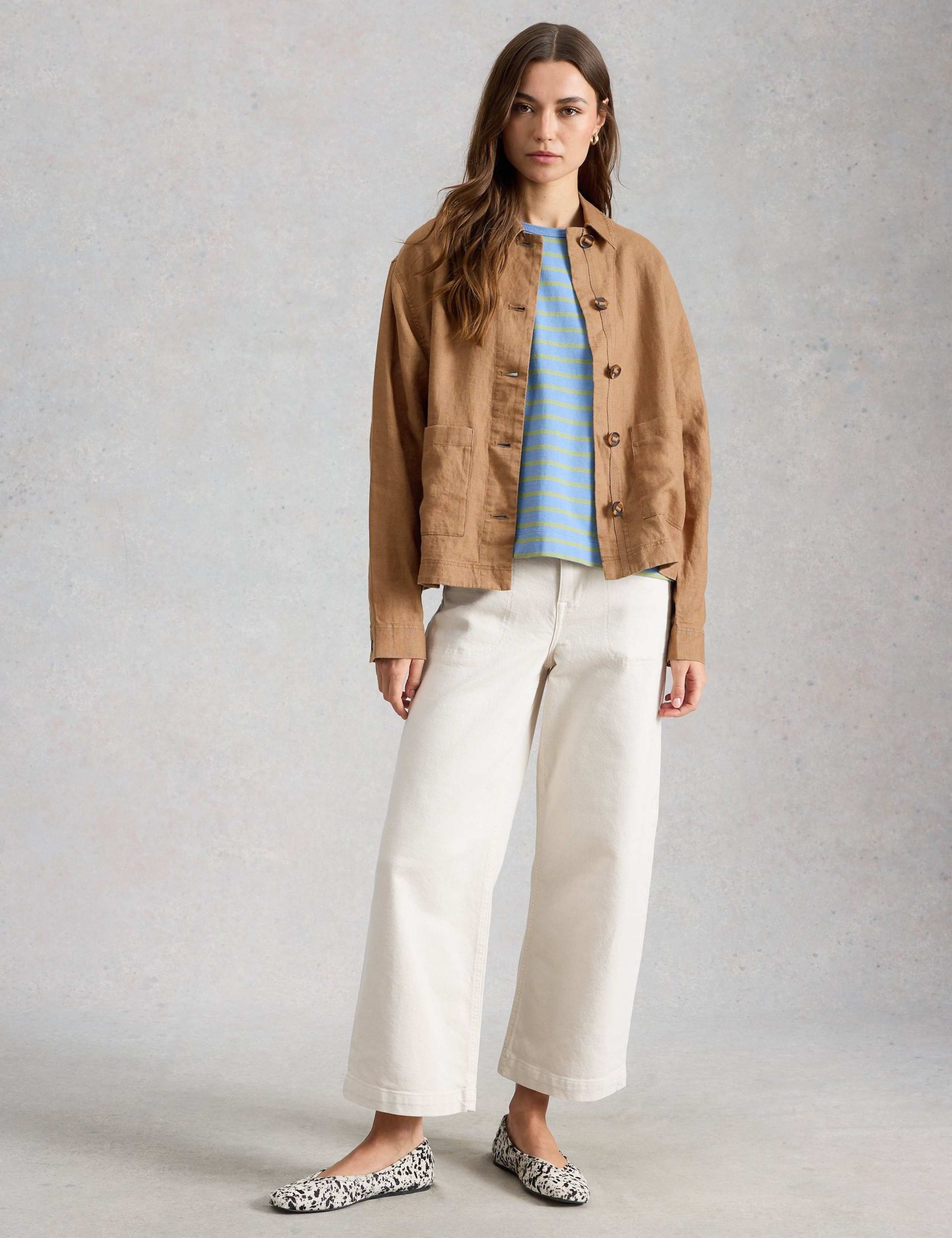 Pure Linen Collared Utility Jacket