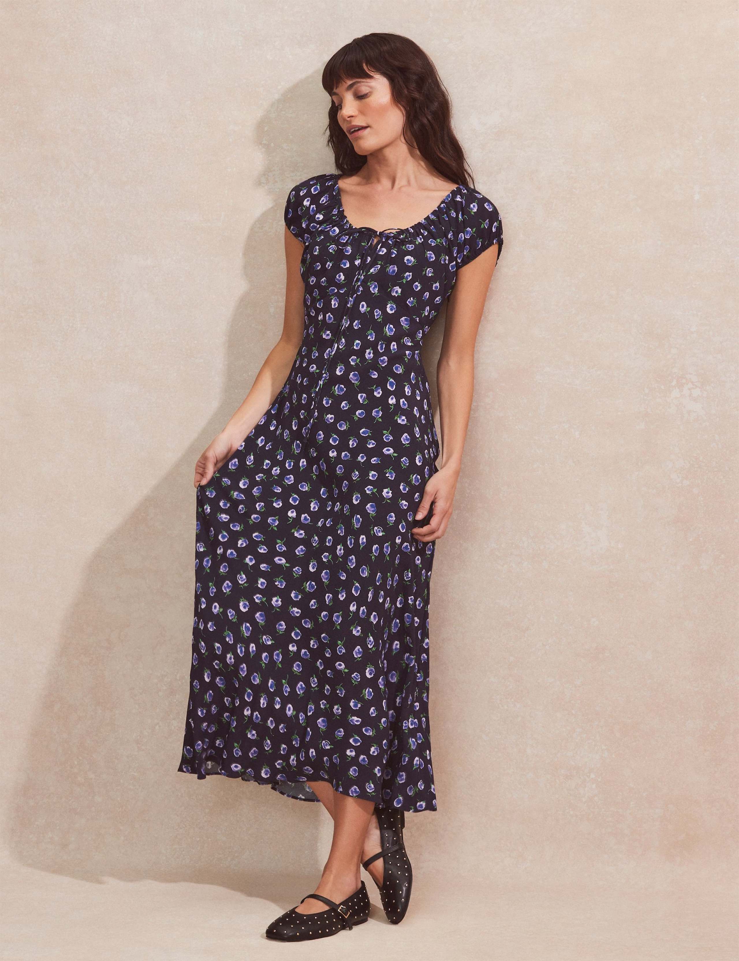 Floral Tie Detail Midaxi Tea Dress