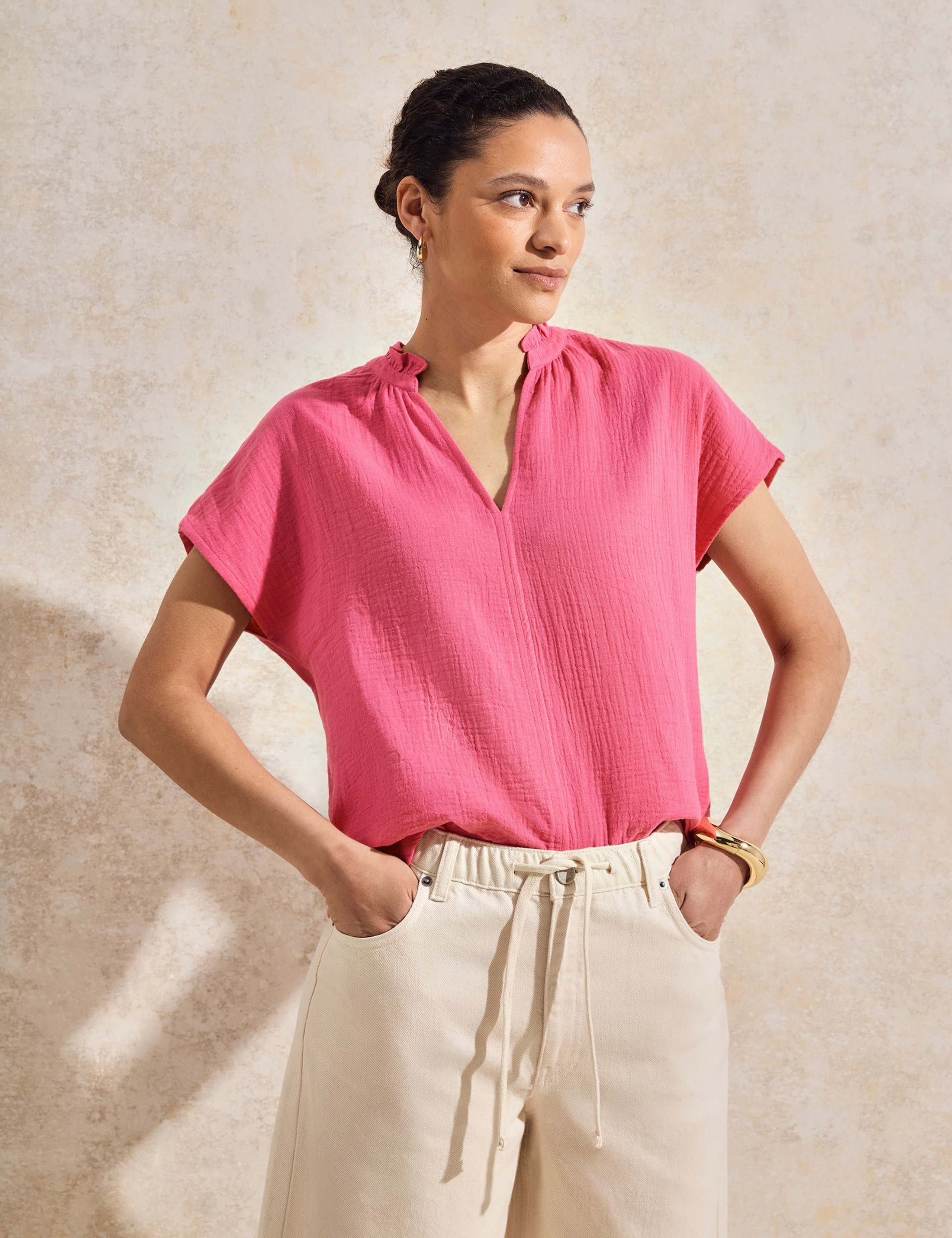 Pure Cotton Frill Neck Top