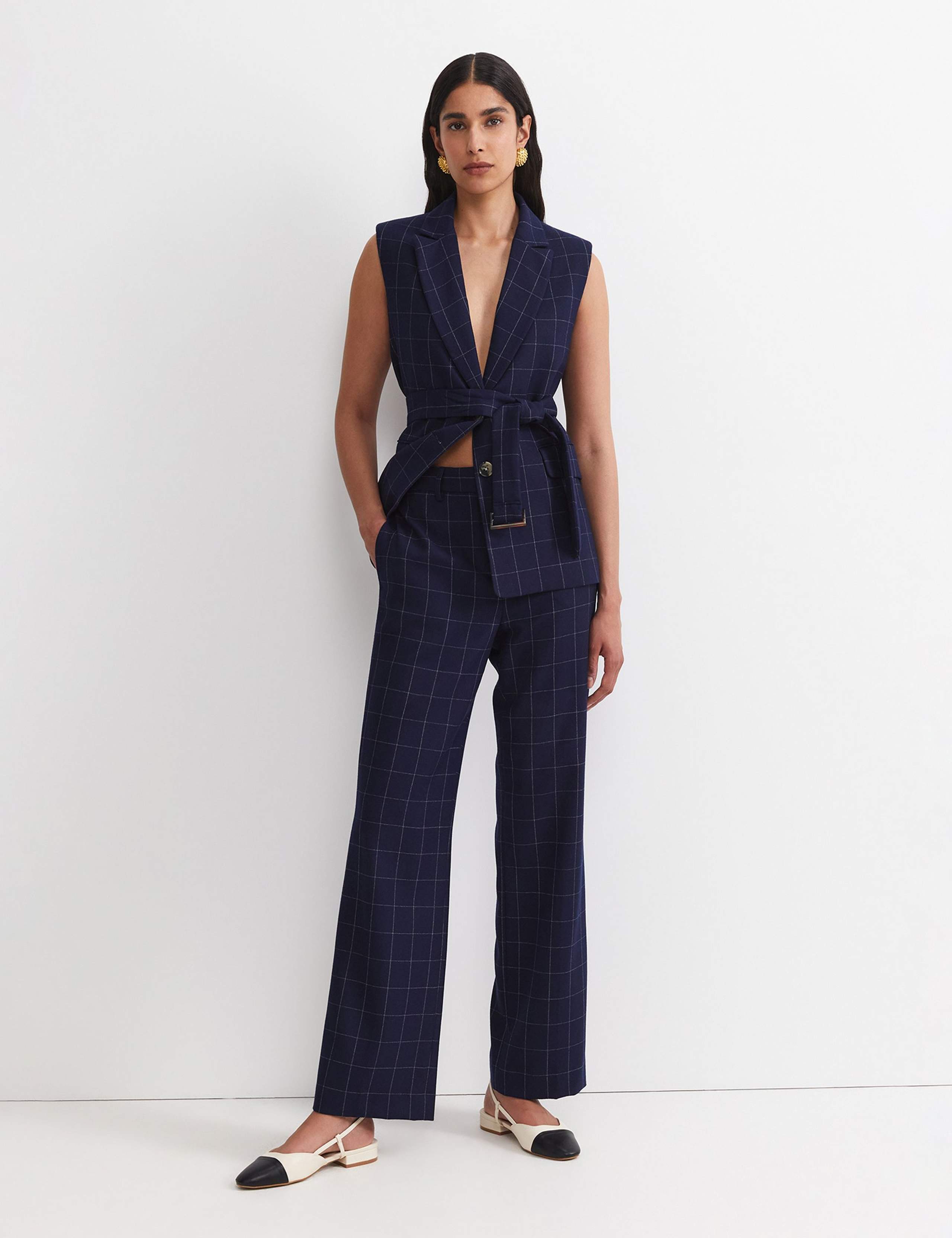 Wool Rich Checked Straight Leg Trousers