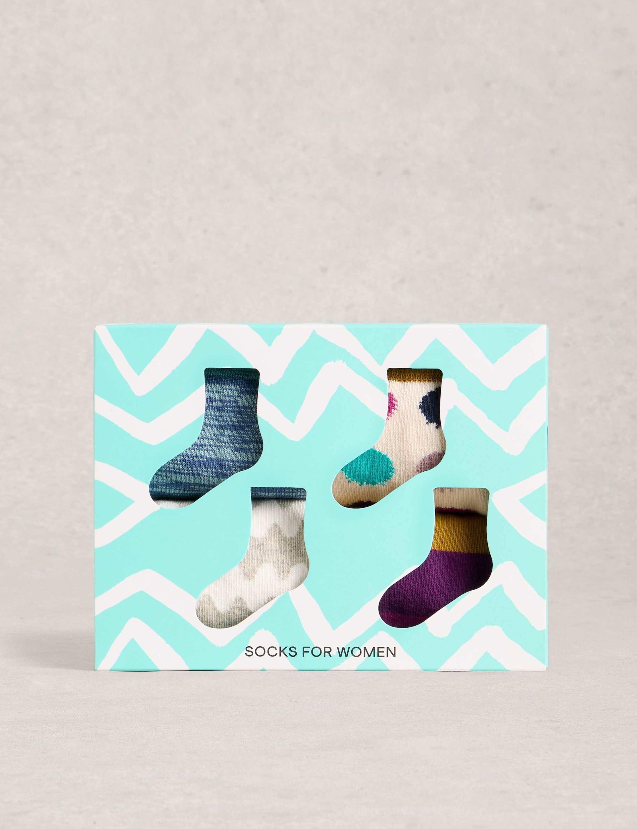 4Pk Cotton Rich Hotchpotch Ankle High Socks