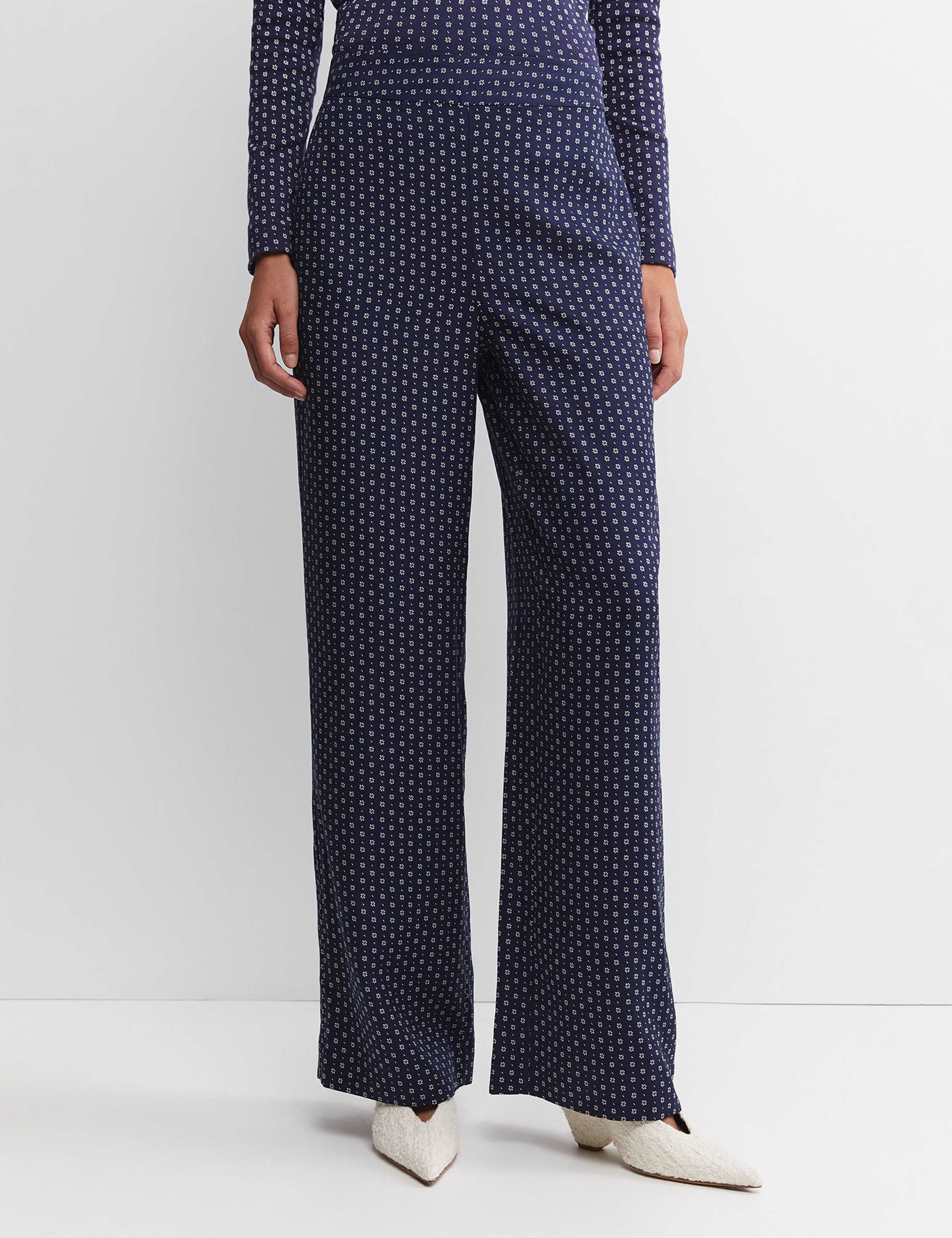Pure Lyocell Geometric Wide Leg Trousers