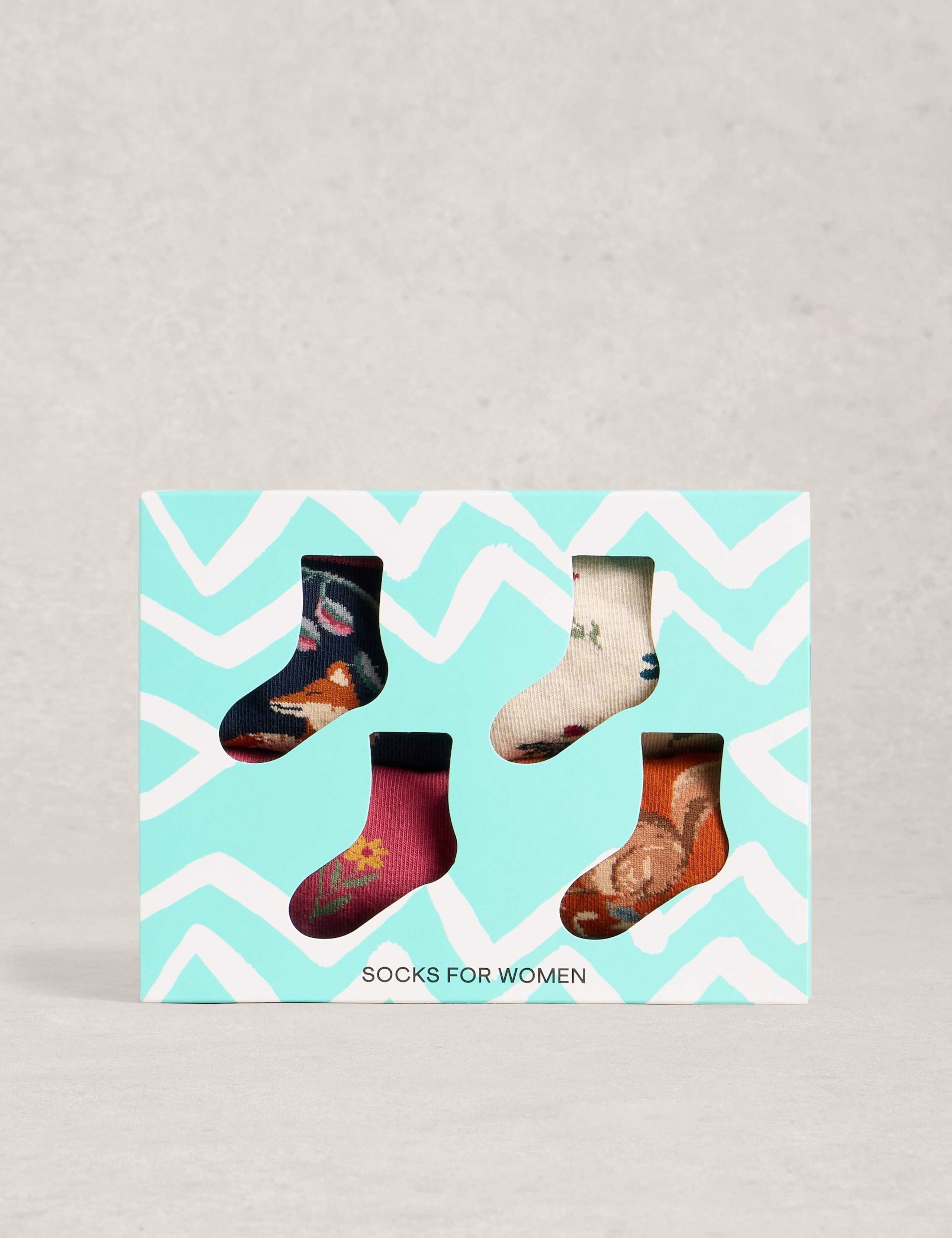 4pk Cotton Rich Woodland Ankle High Socks
