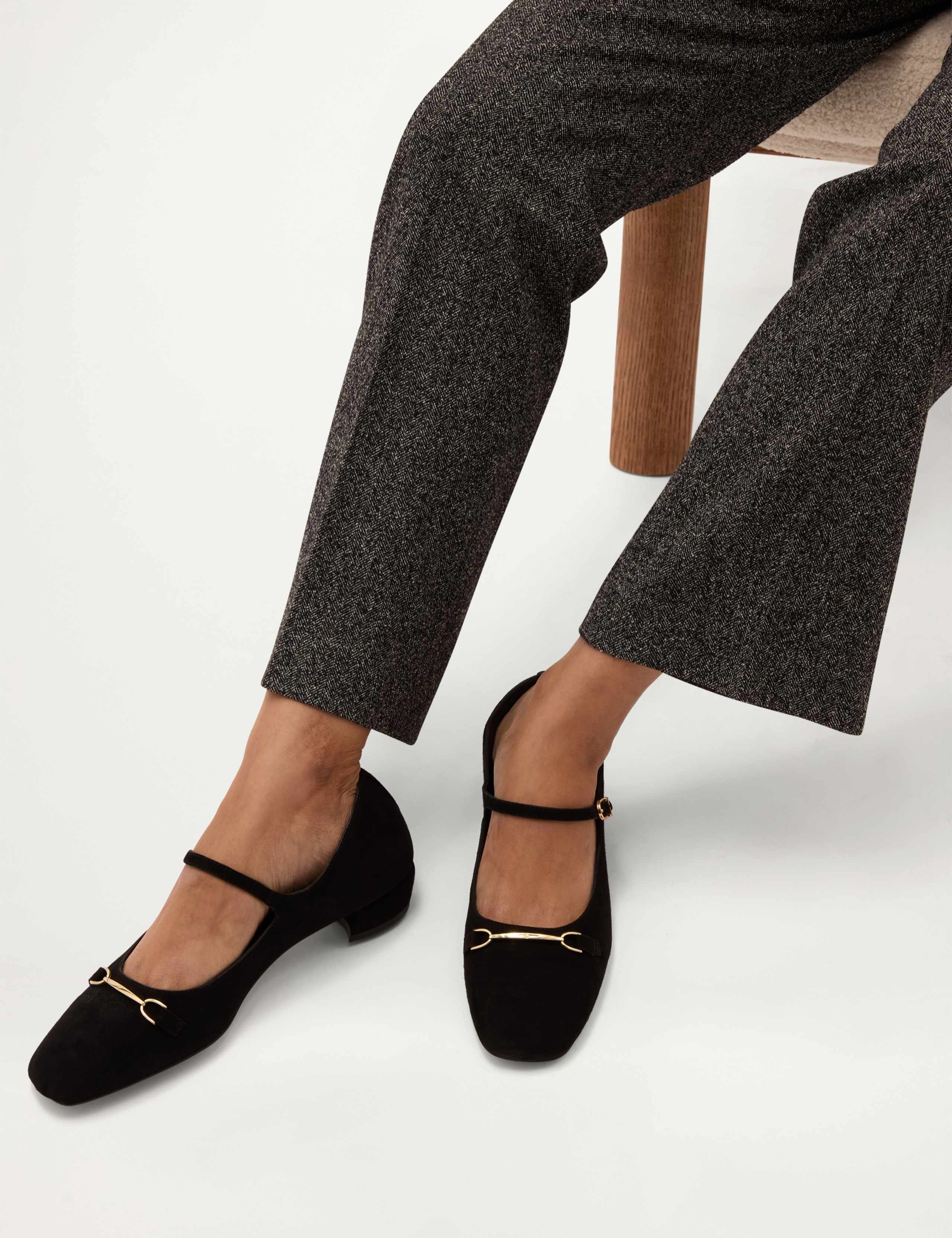 Suede Bar Block Heel Mary Jane Pumps