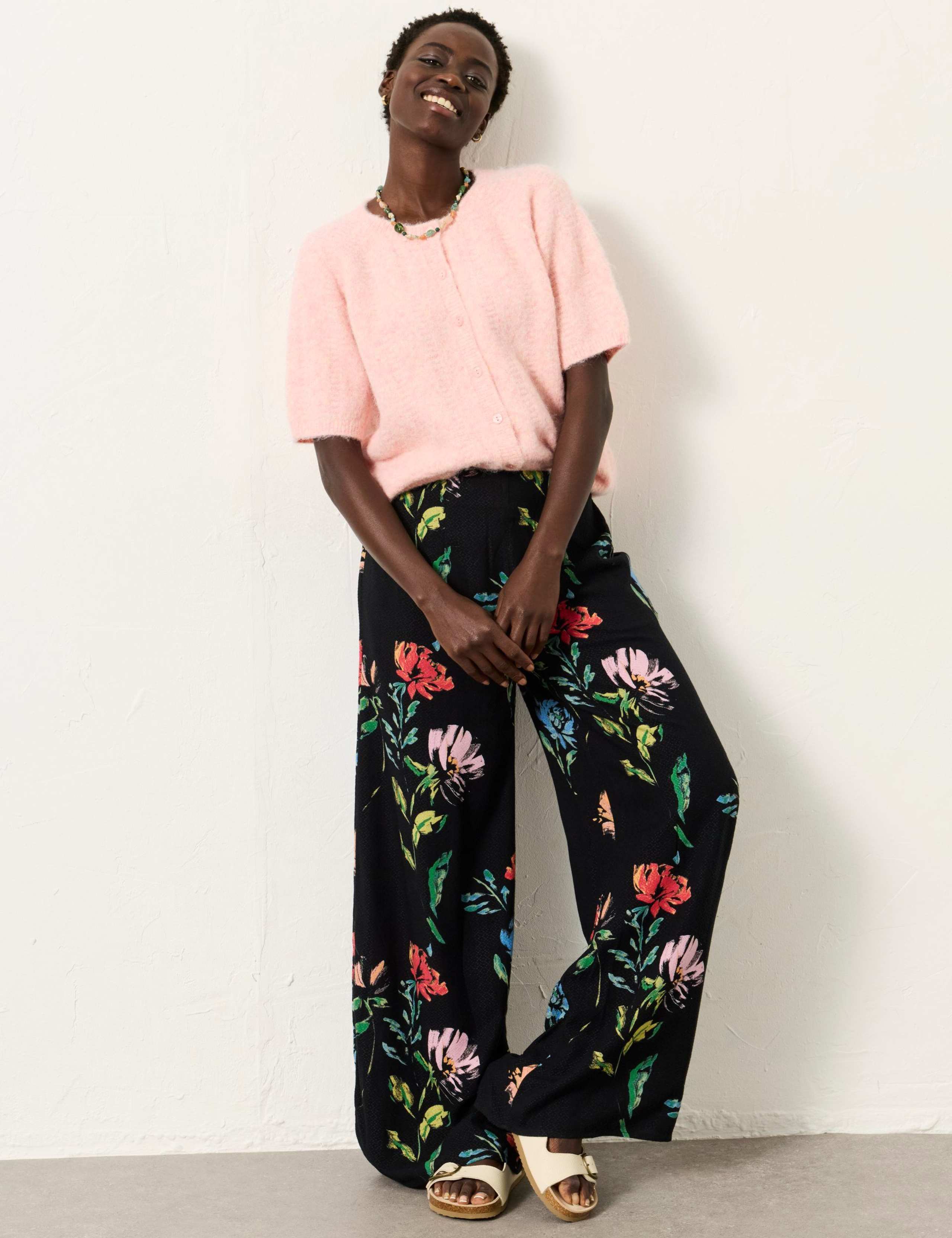 Floral Elasticated Waist Wide Leg Trousers