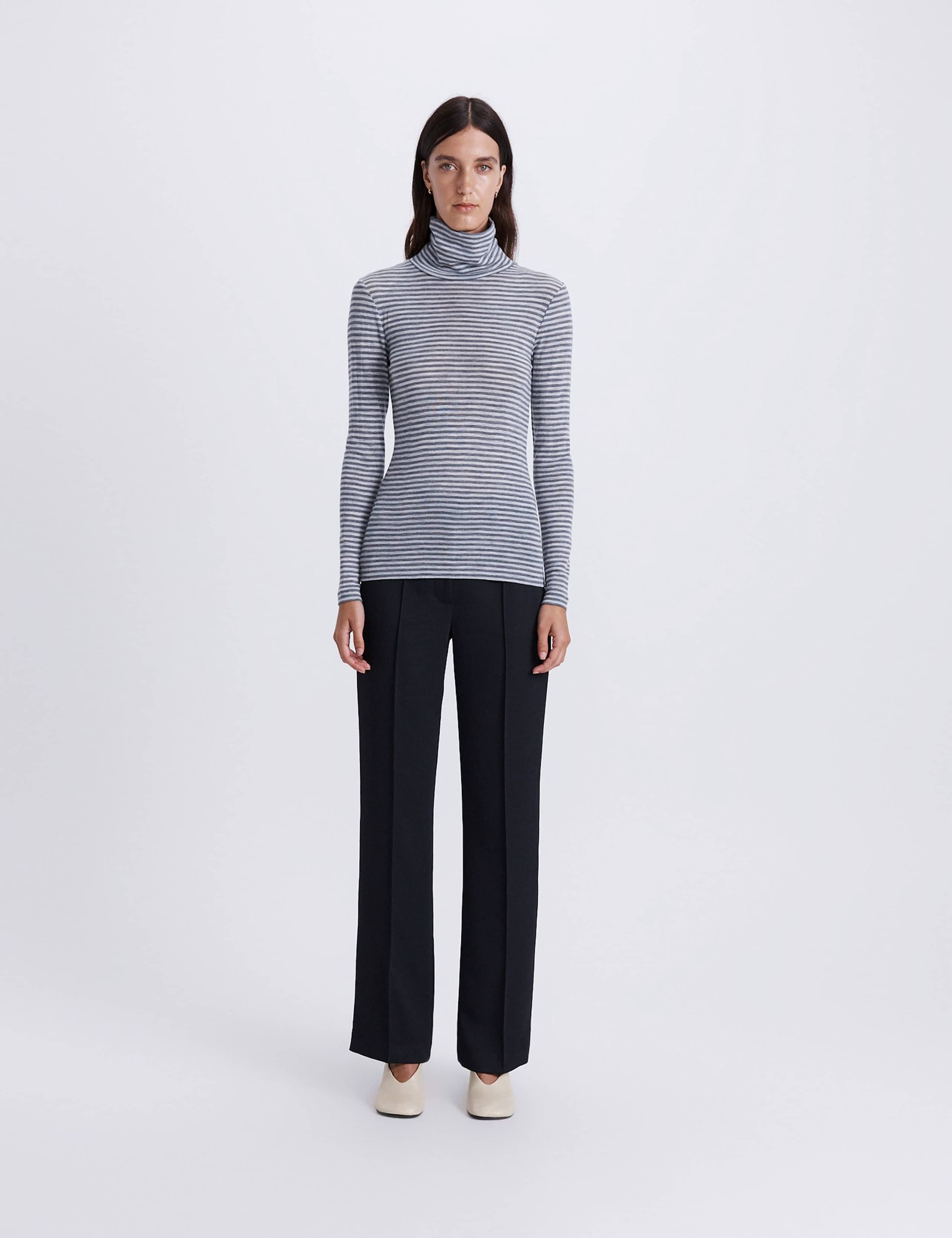 Pure Merino Wool Striped Roll Neck Top