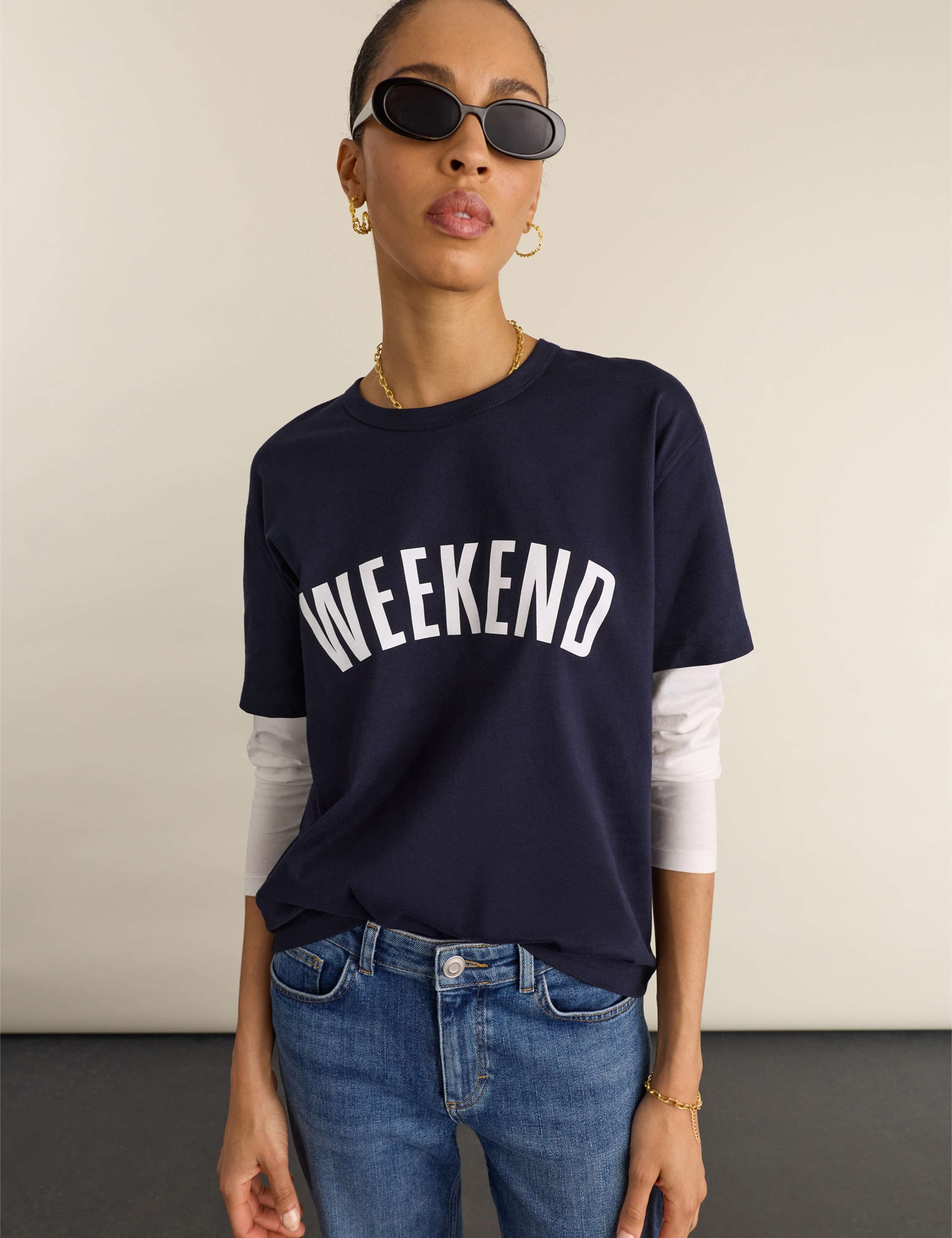 Jersey Layered Look Slogan T-Shirt
