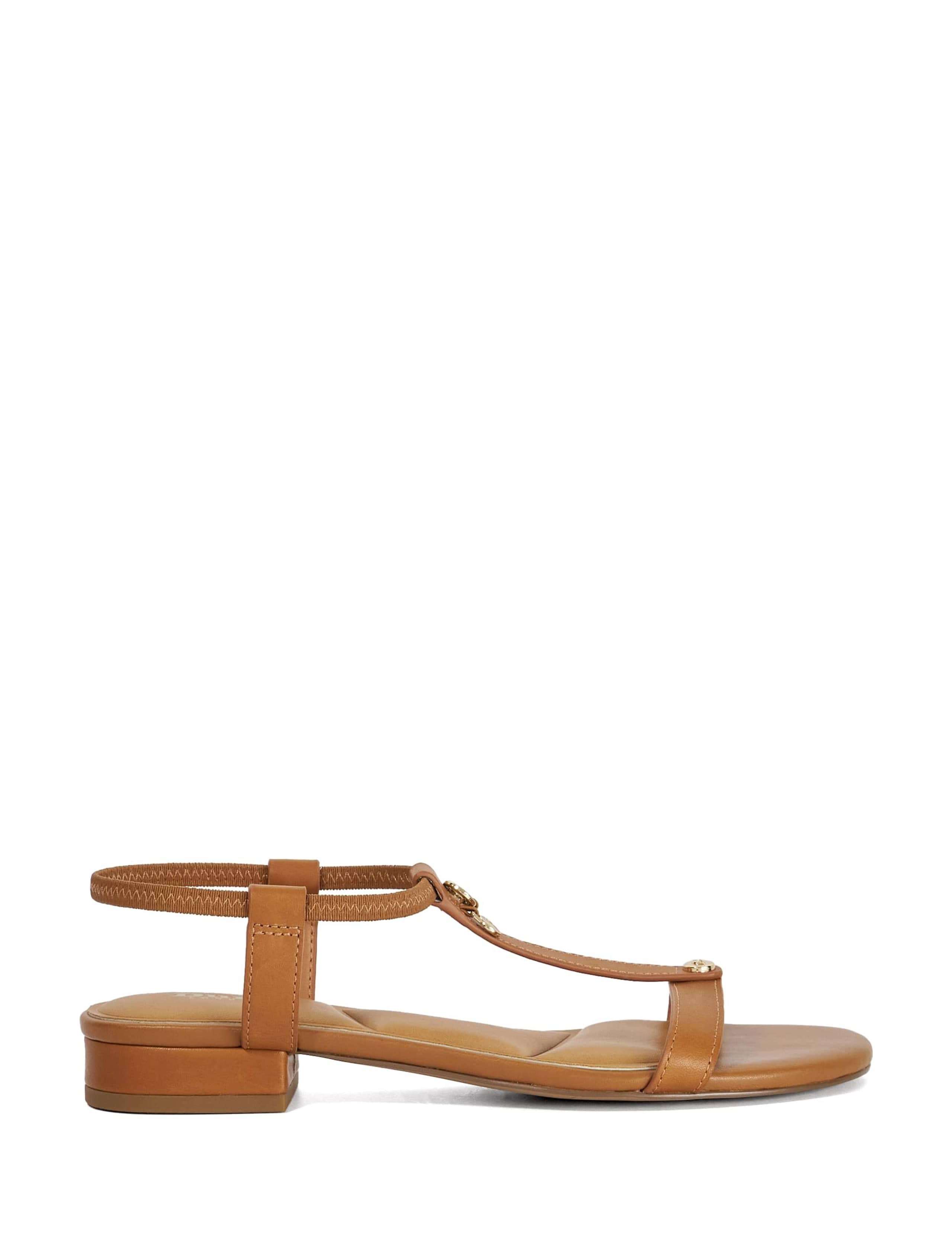 Leather Ankle Strap T Bar Block Heel Sandals