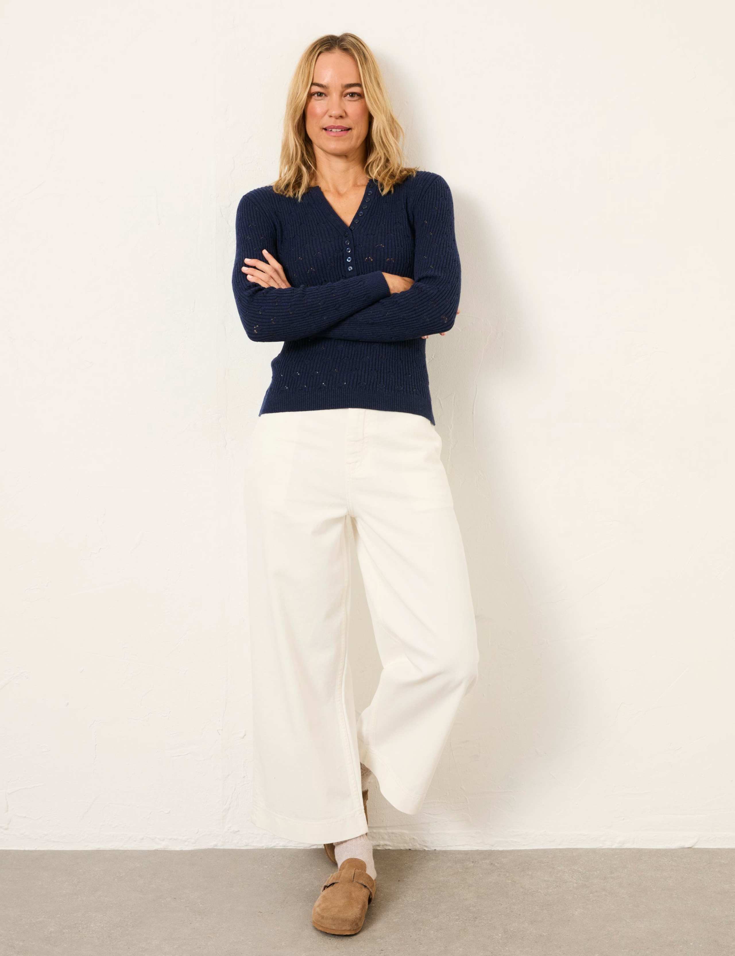 Pure Cotton Wide Leg Cropped Trousers