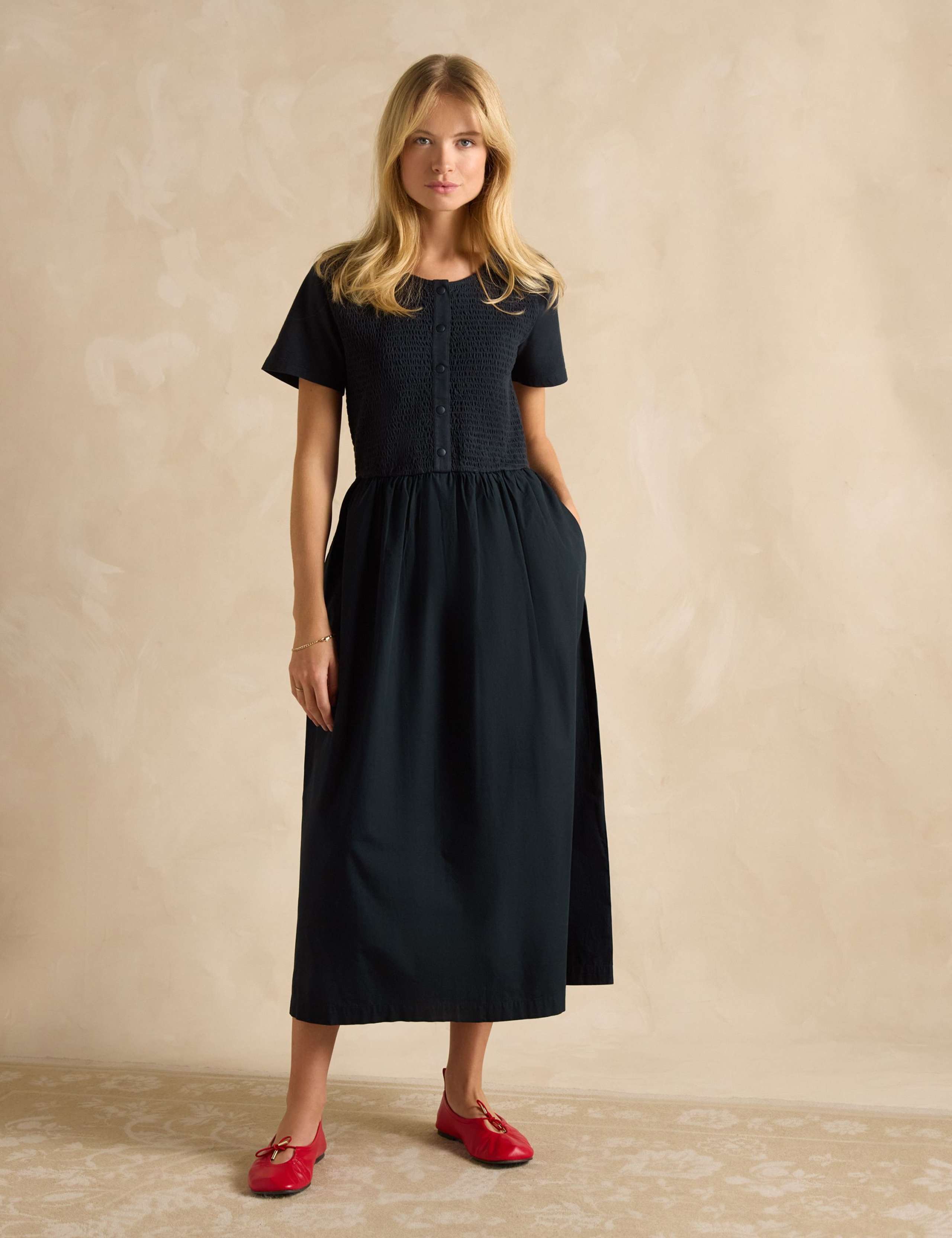 Pure Cotton Shirred Waisted Midaxi Dress