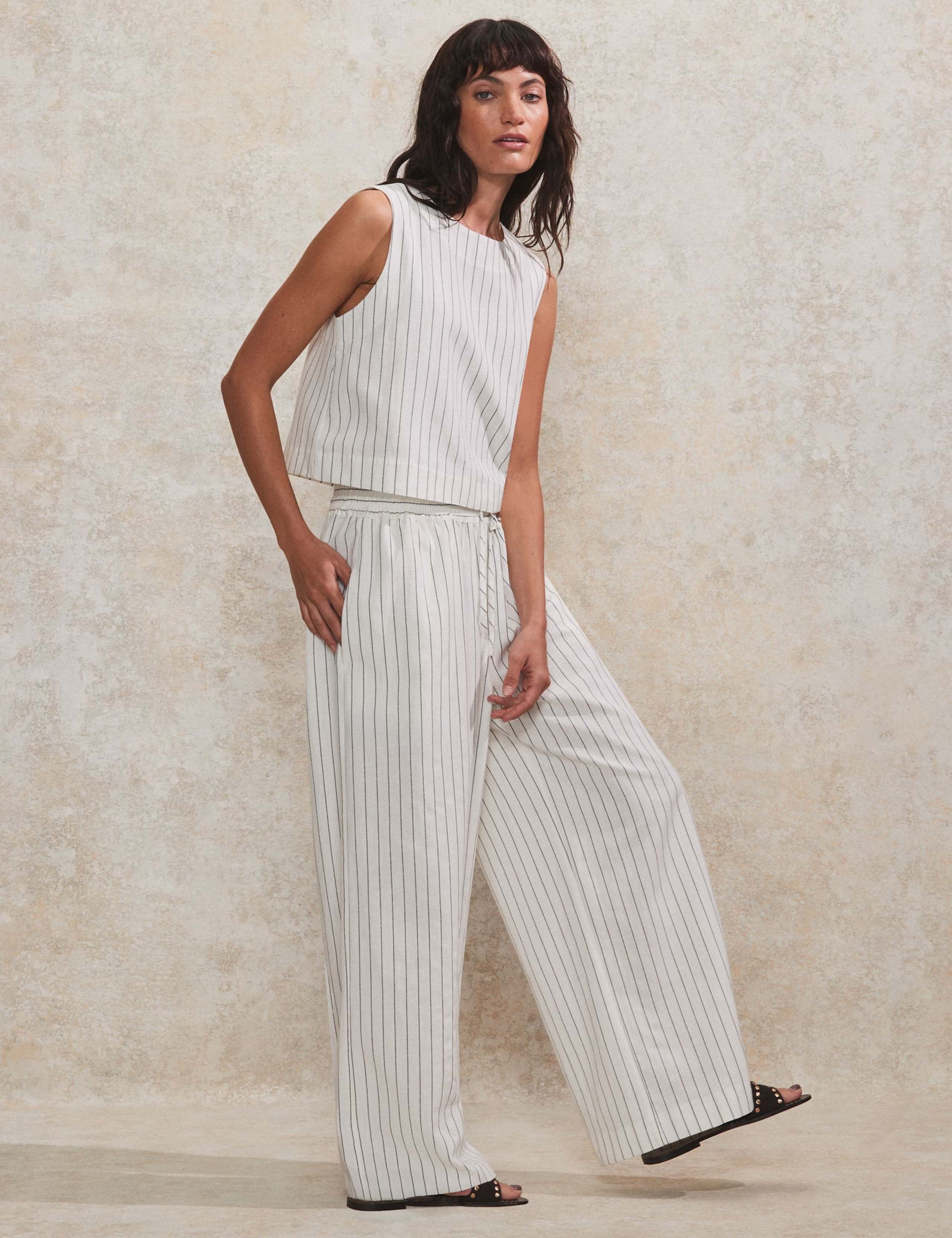 Linen Blend Striped Wide Leg Trousers