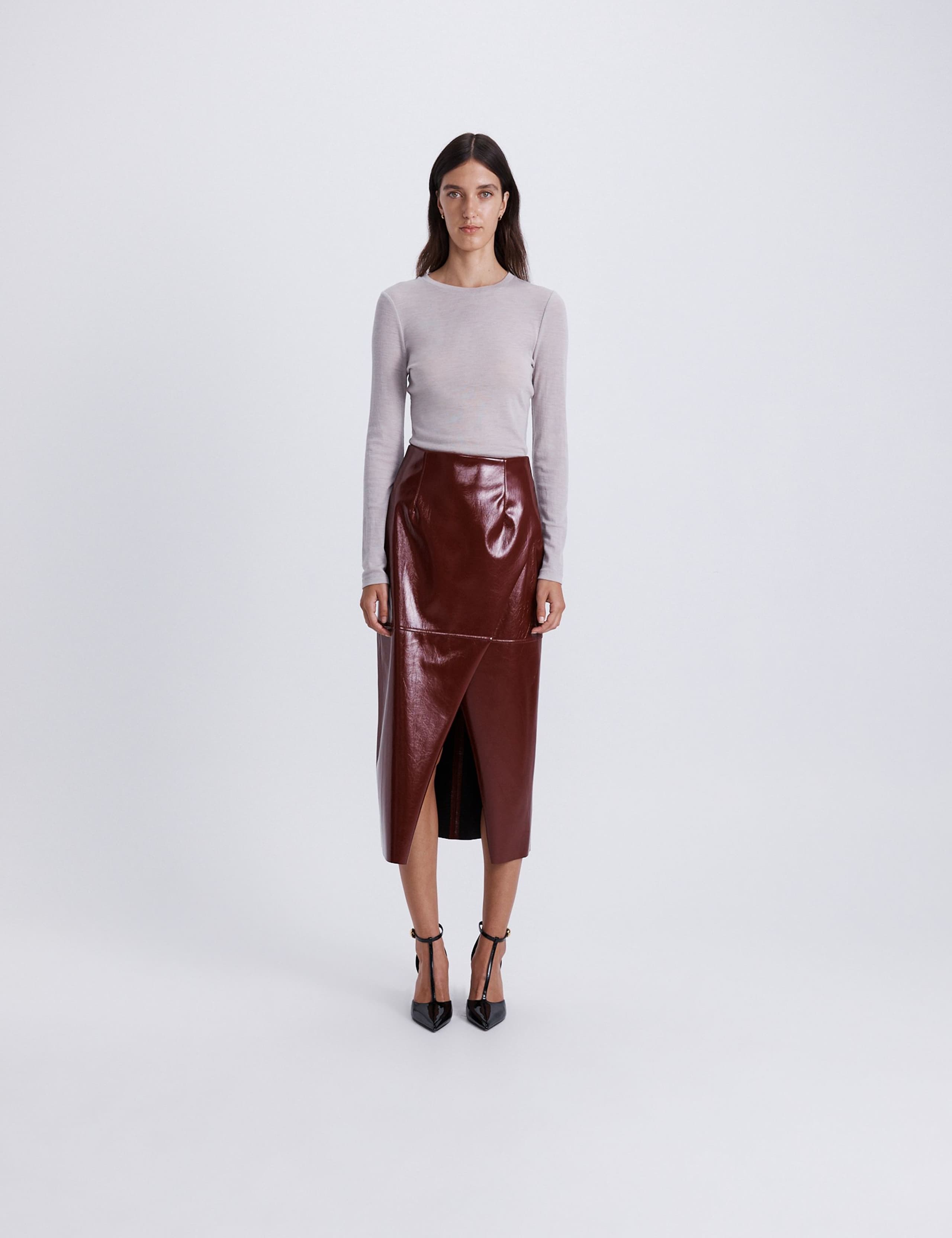 Faux Leather Midi Wrap Skirt