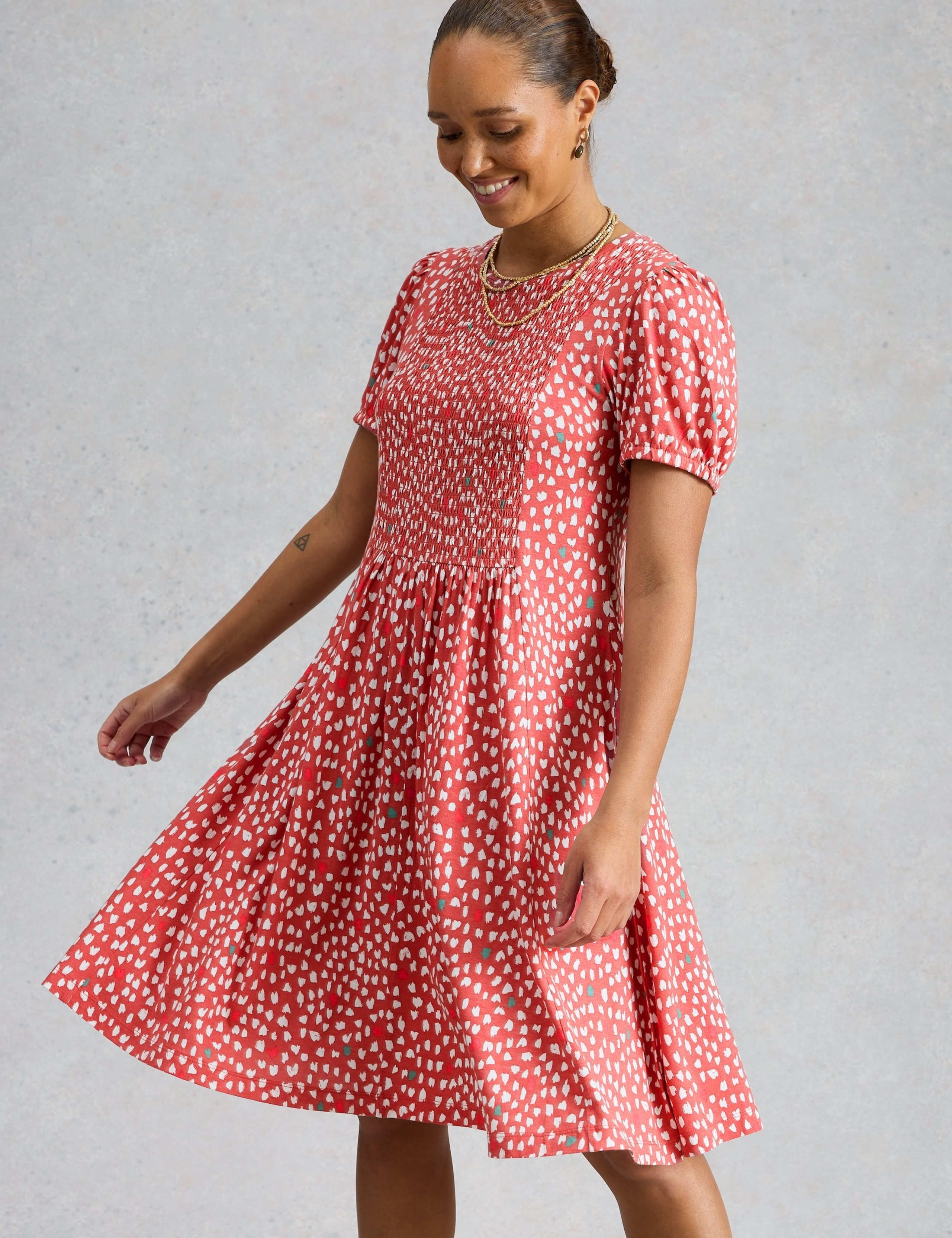 Cotton Blend Printed Knee Length Skater Dress
