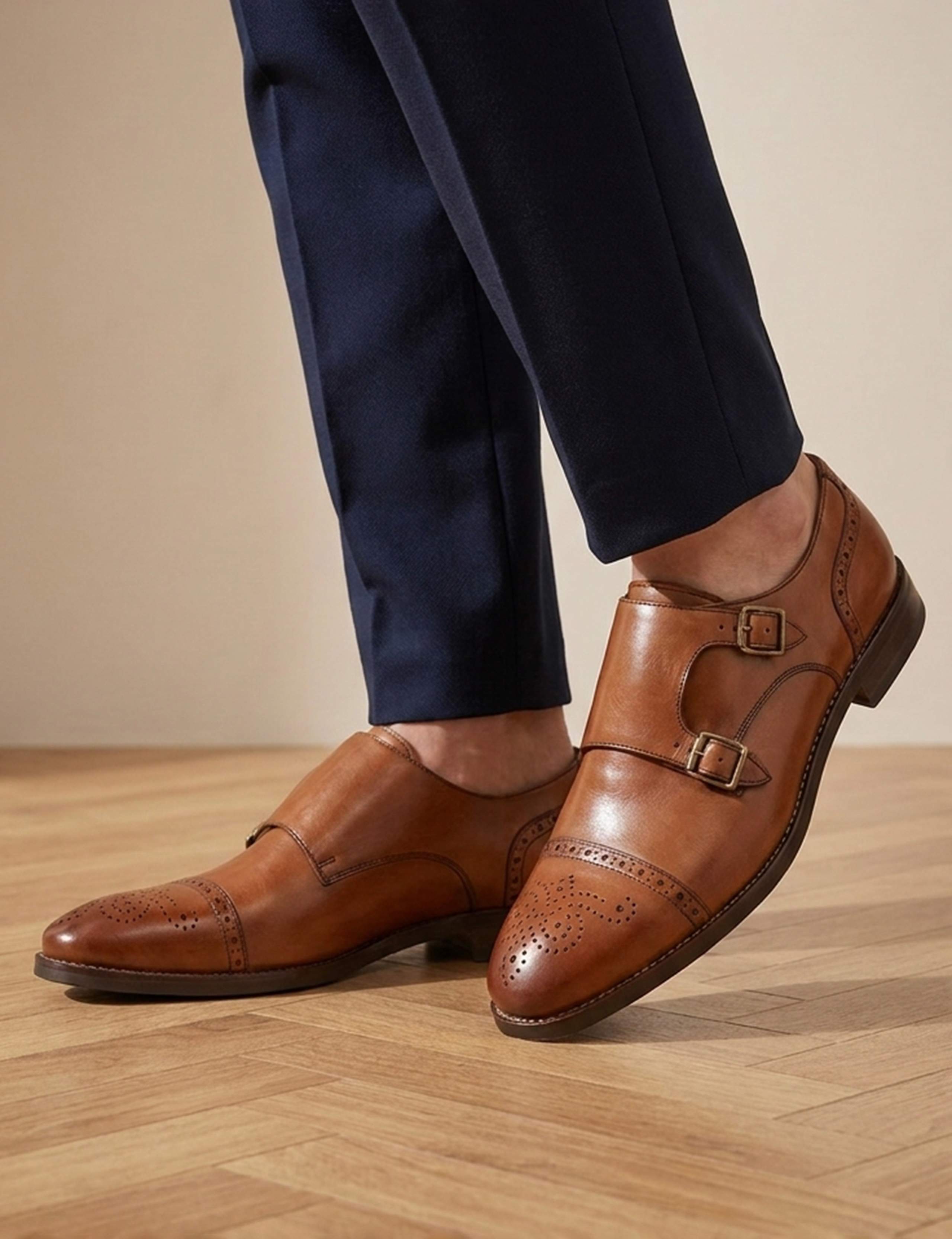 Leather Double Monk Strap Shoes