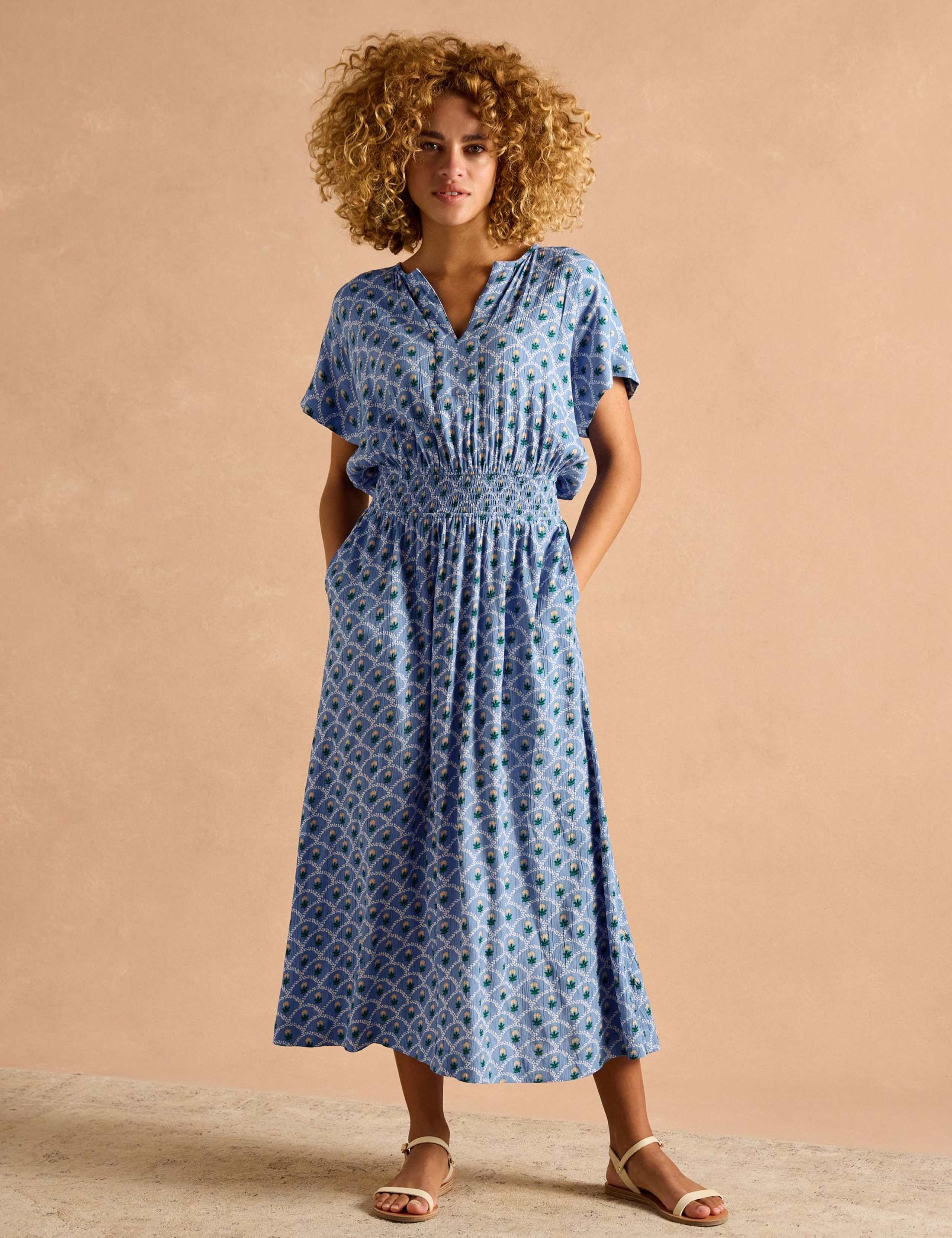 Floral Notch Neck Midaxi Waisted Dress