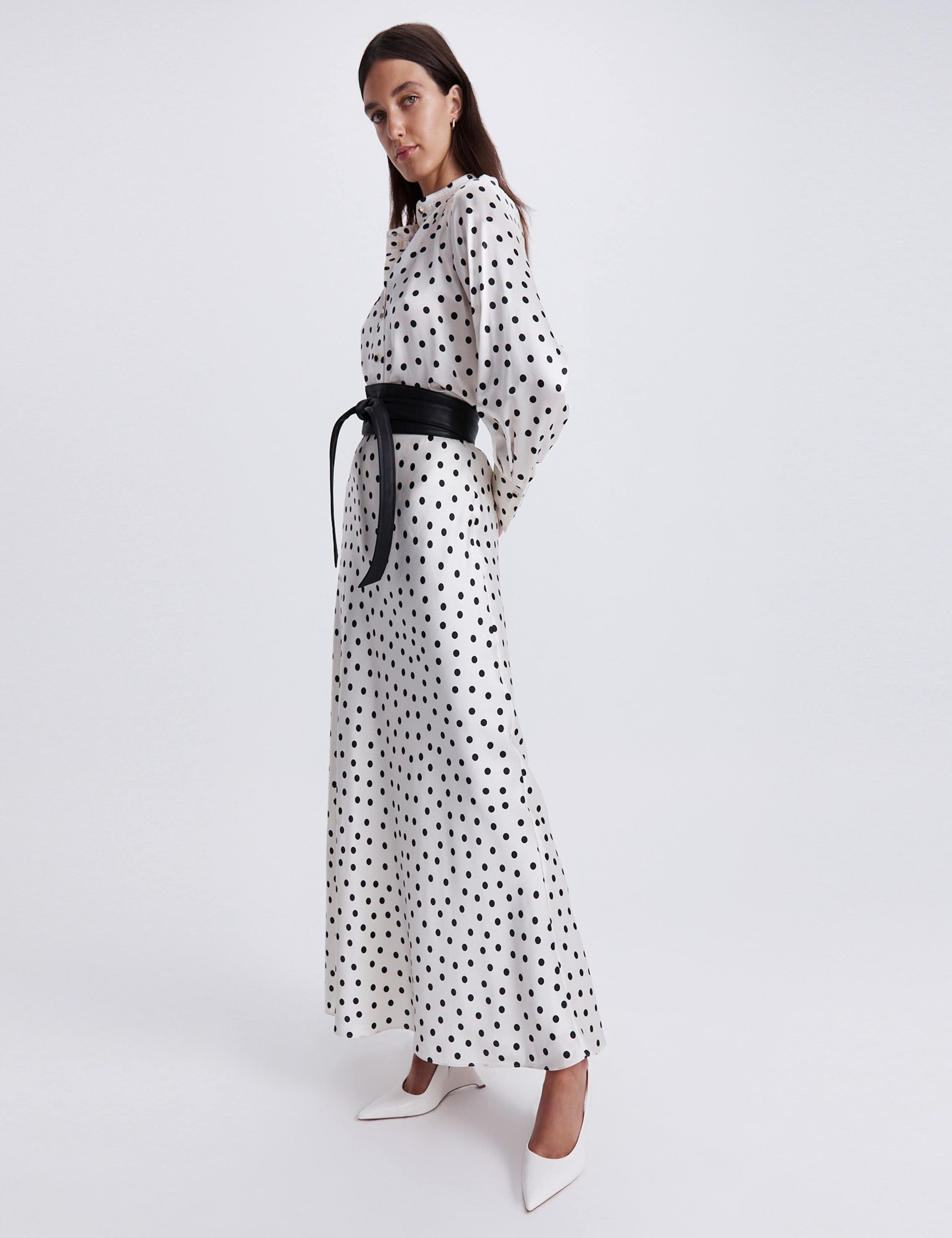 Pure Silk Polka Dot Maxi A-Line Skirt