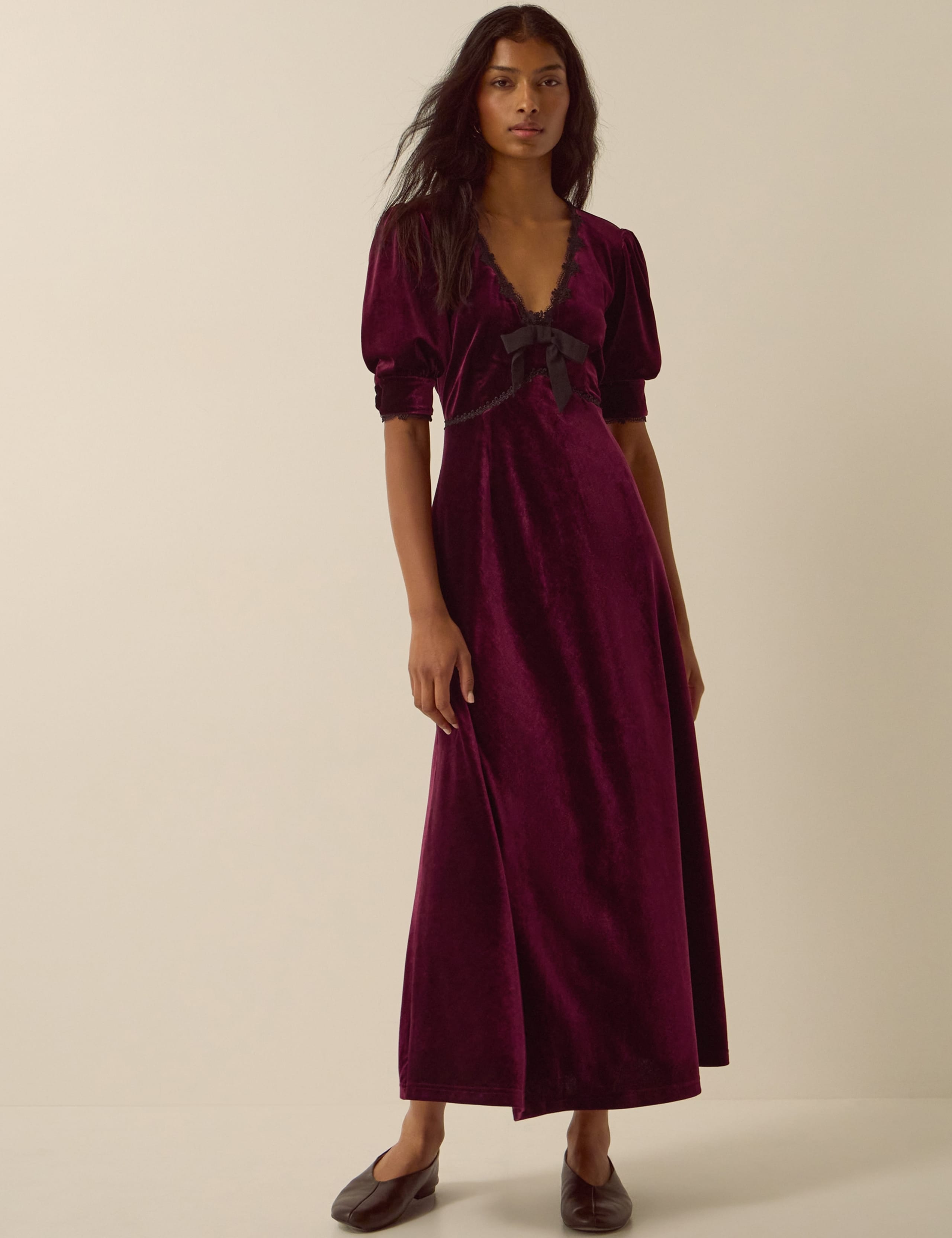 Velvet V Neck Zip Up Maxi Dress