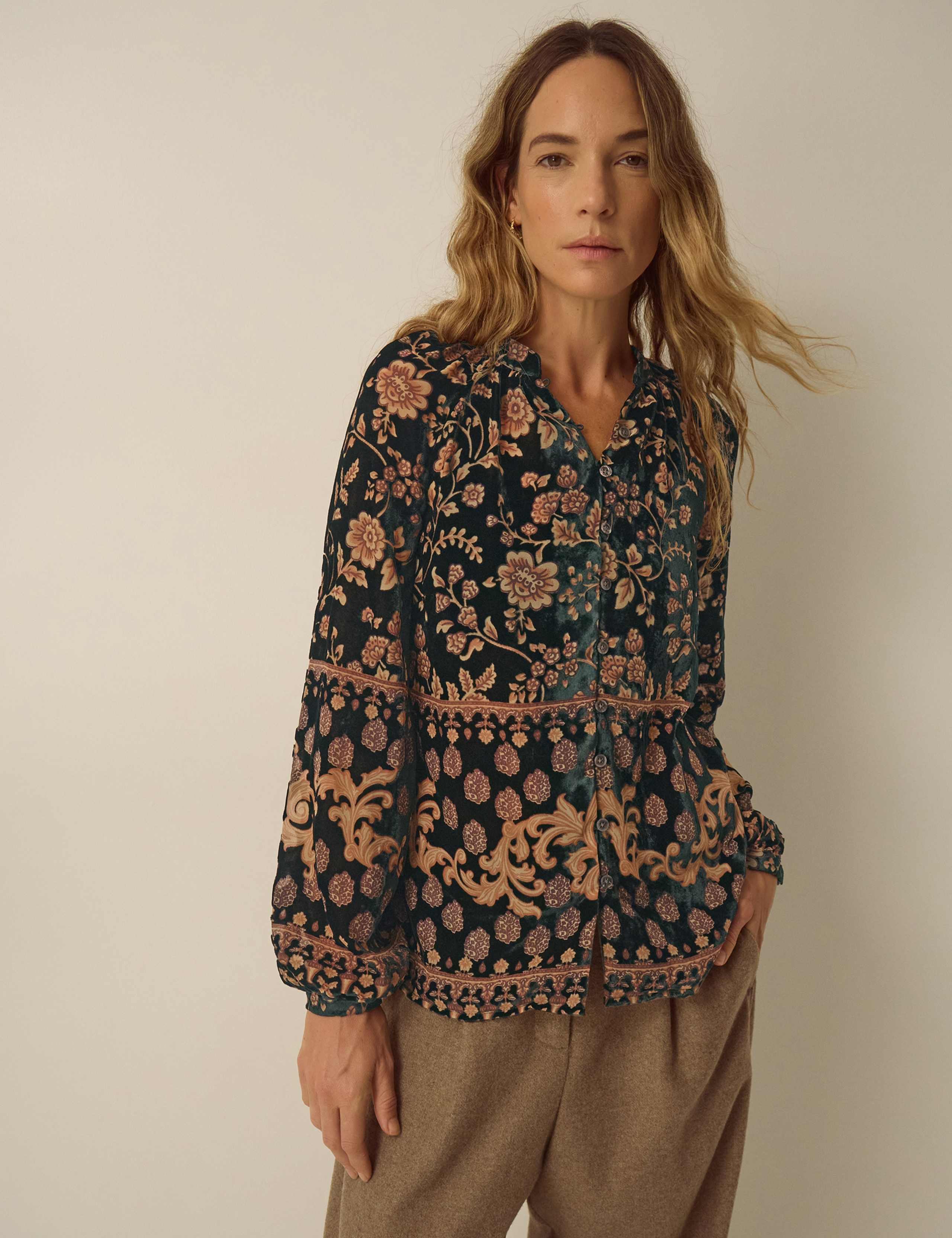 Velvet Devoré Print Collared Shirt