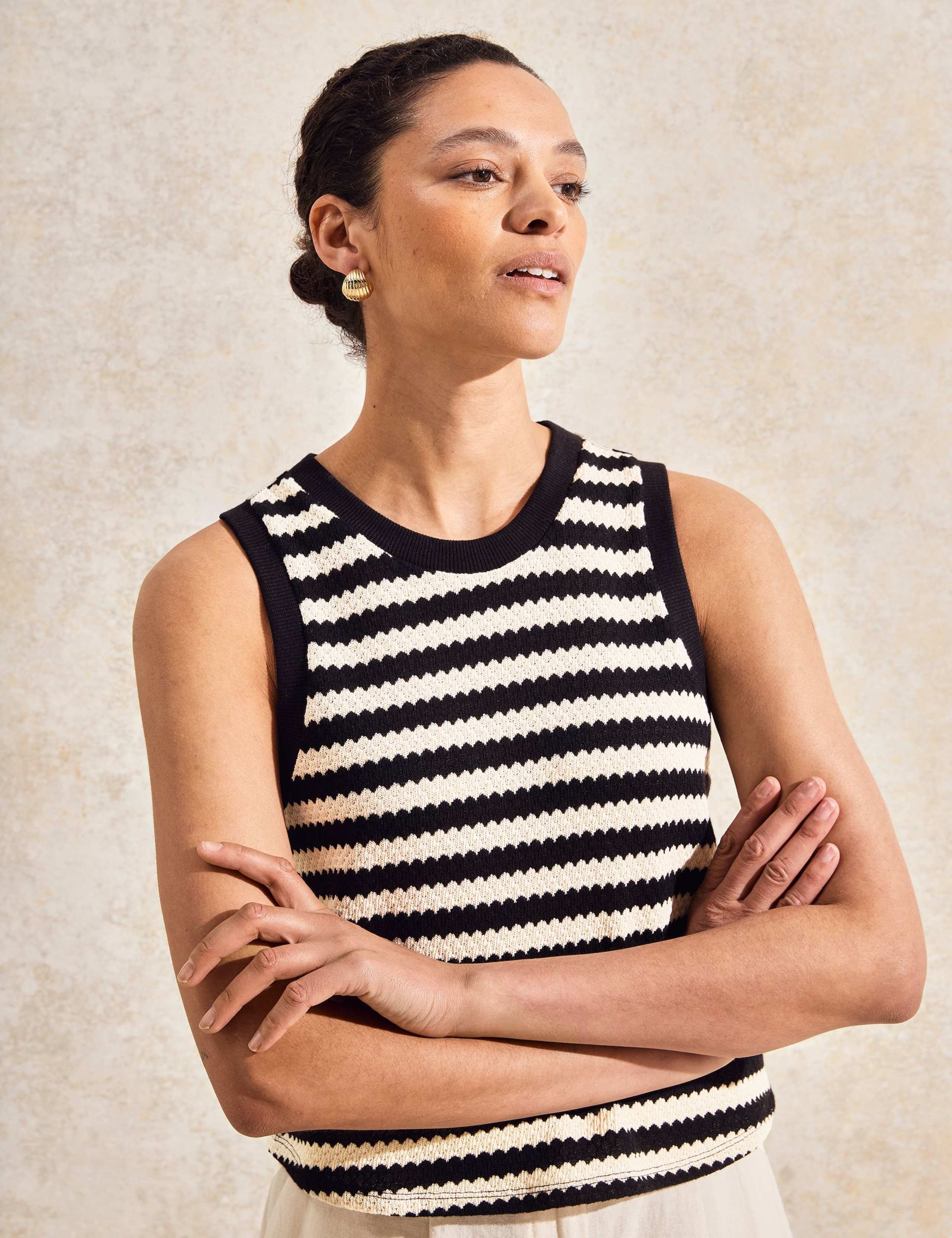 Cotton Blend Striped Vest