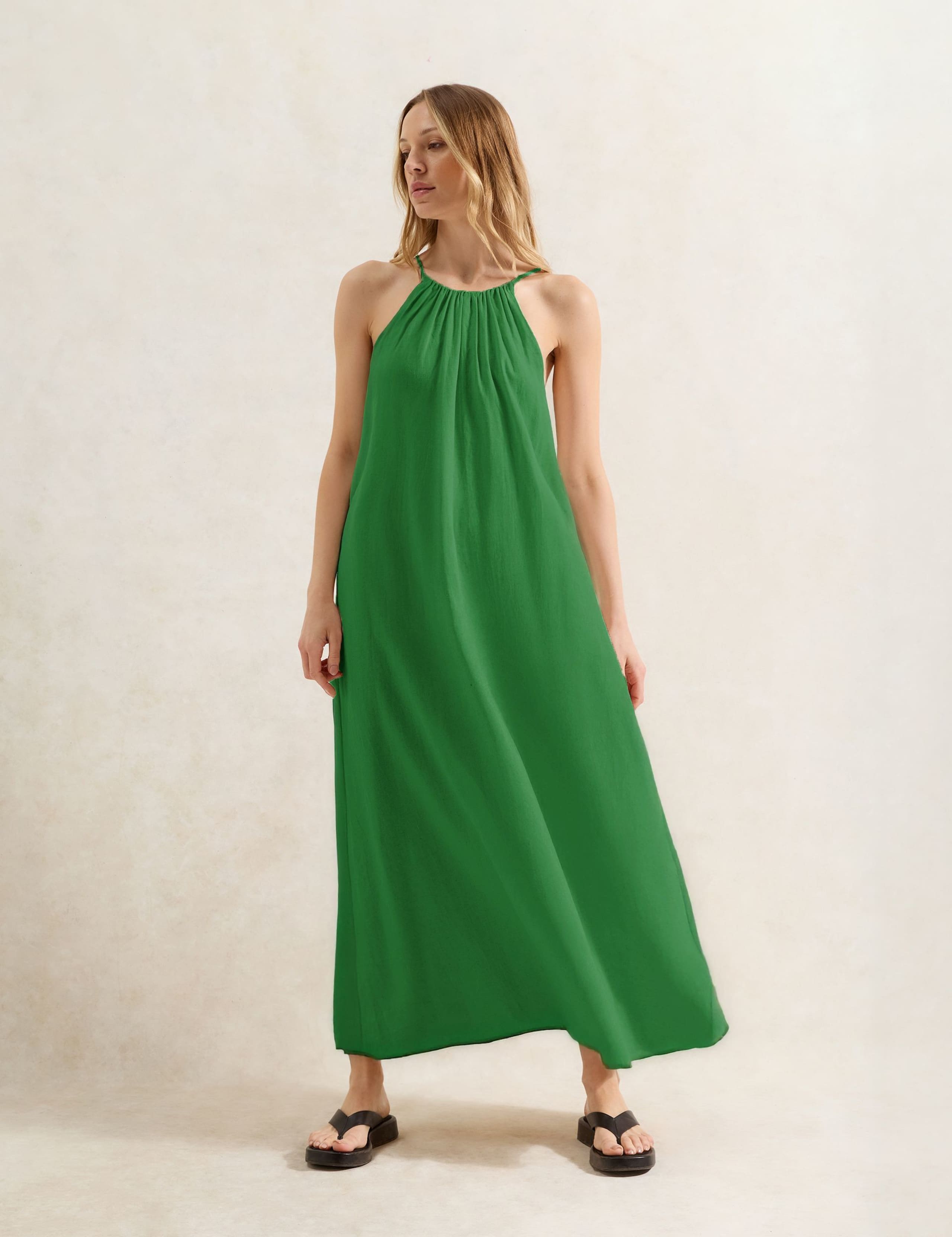 Linen Rich Tie Detail Maxi Slip Dress