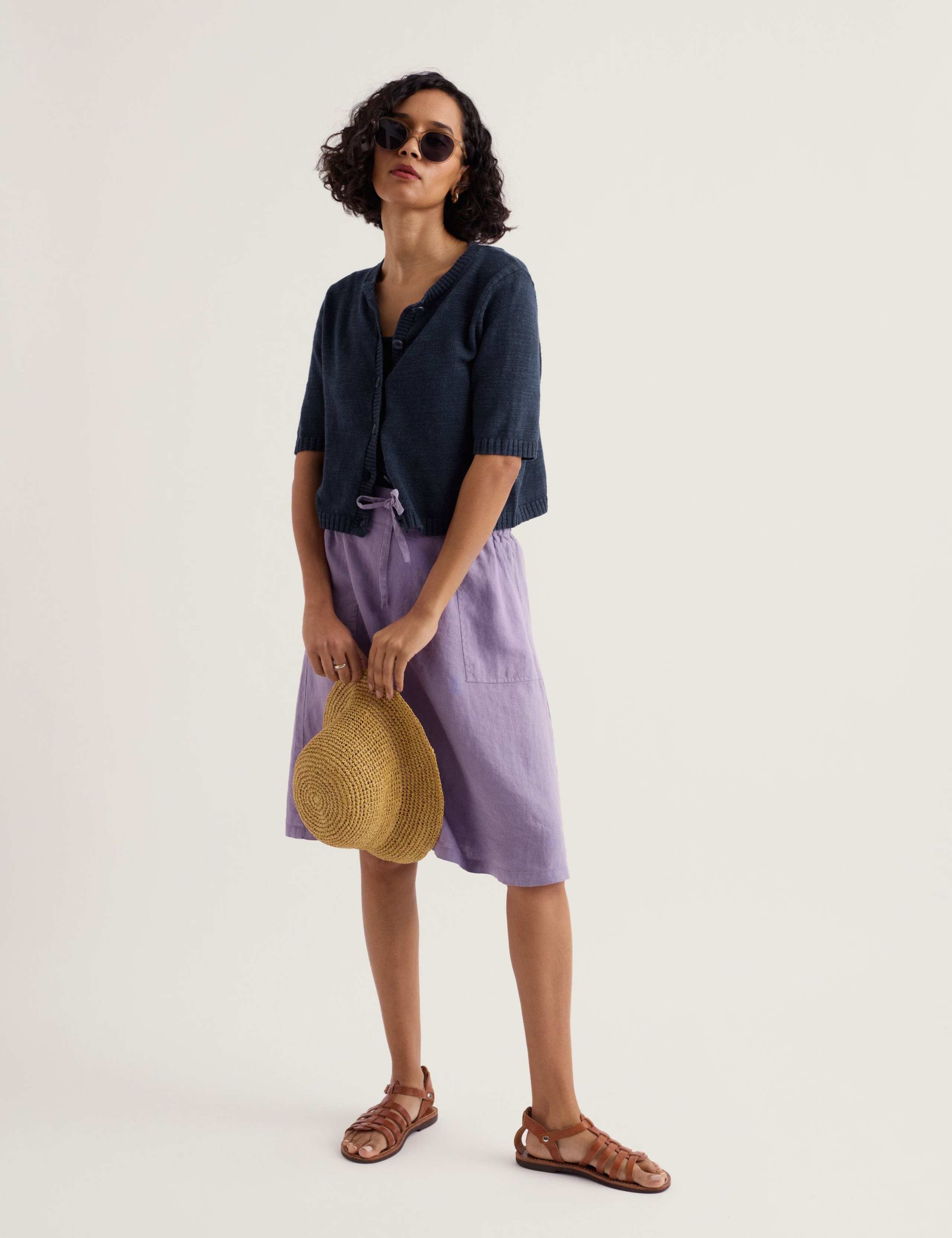 Pure Linen Patch Pocket A-Line Skirt