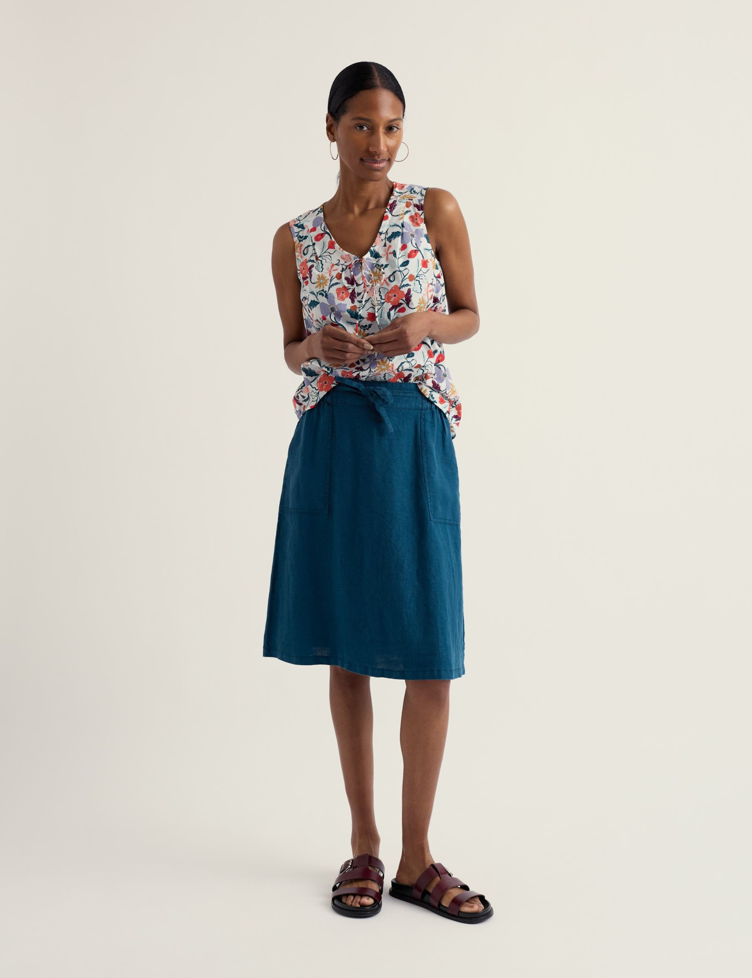 Pure Linen Patch Pocket A-Line Skirt
