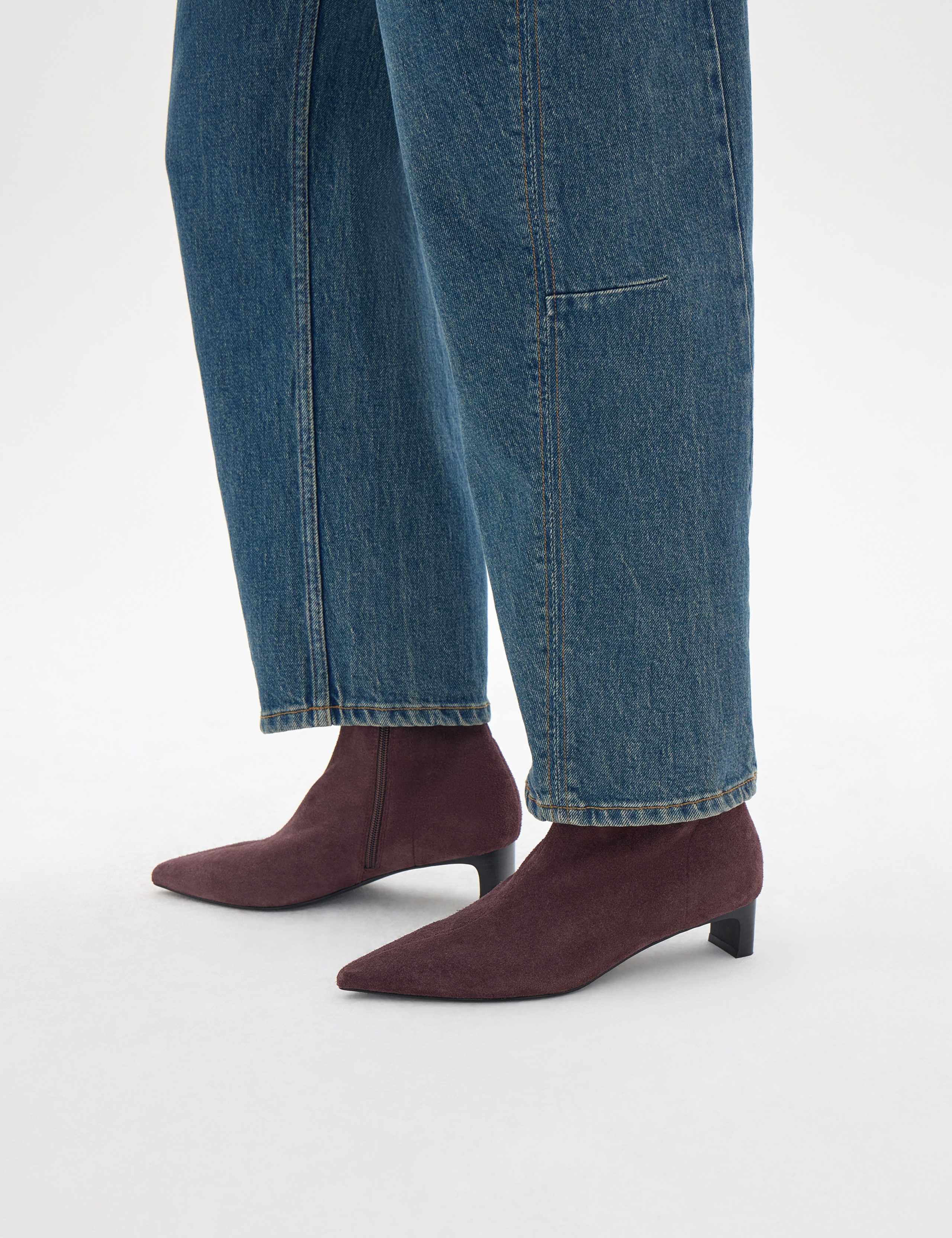 Leather Block Heel Sock Boots