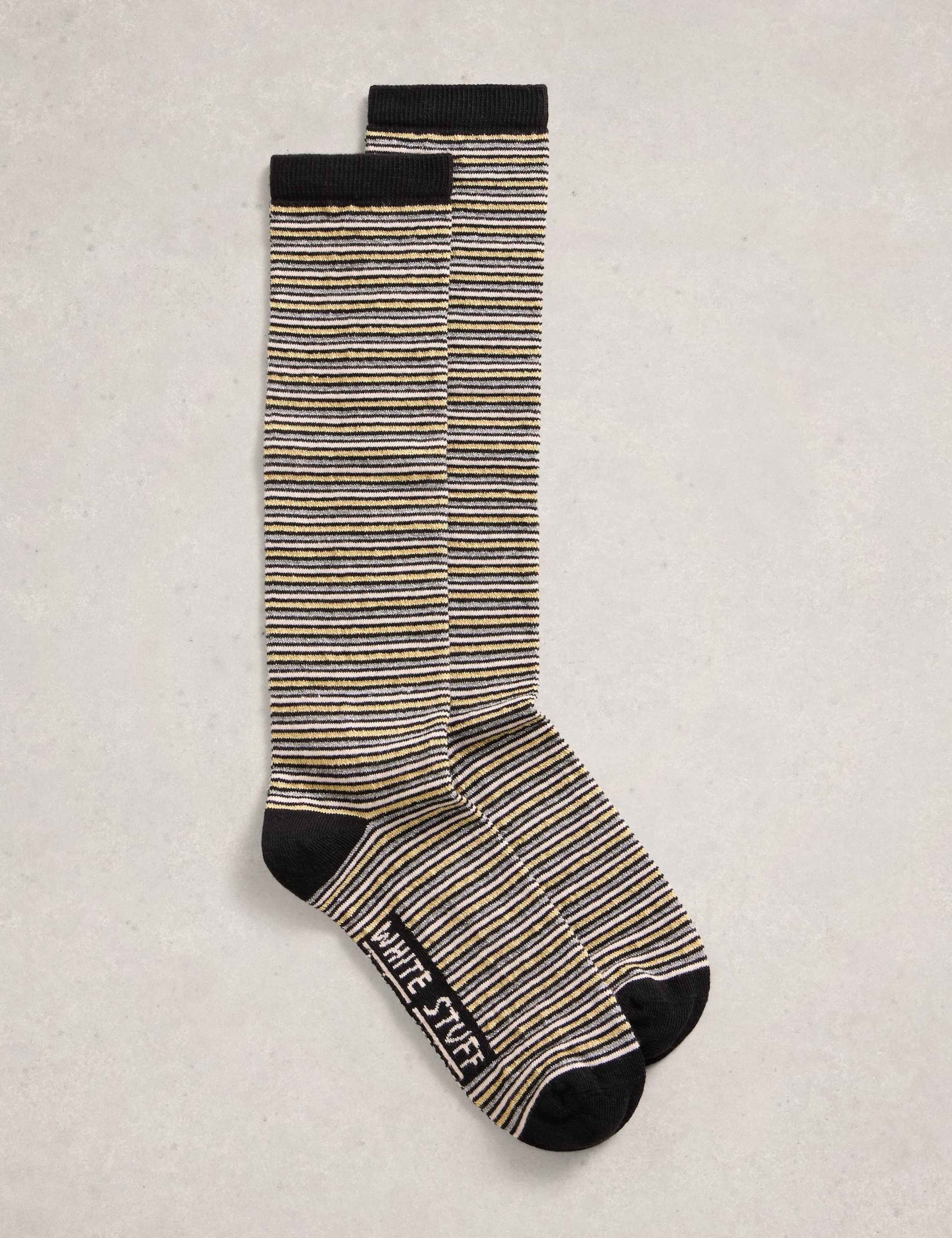 Cotton Rich Metallic Stripe Knee High Socks