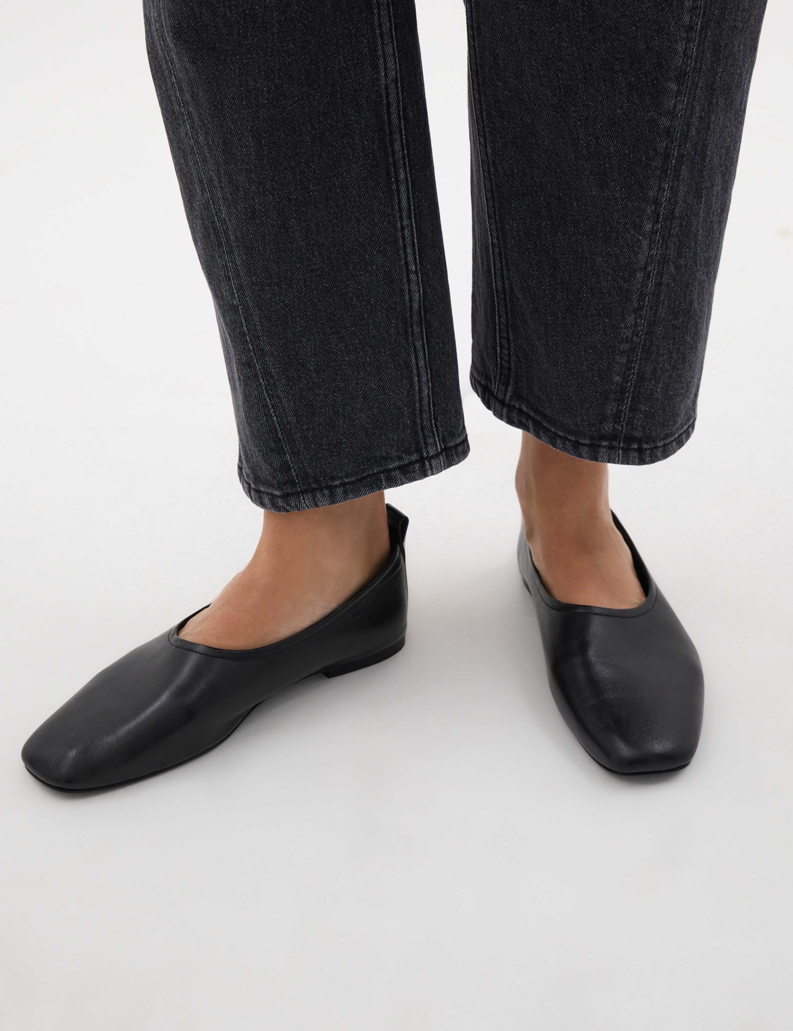 Leather Square Toe Ballet Pumps