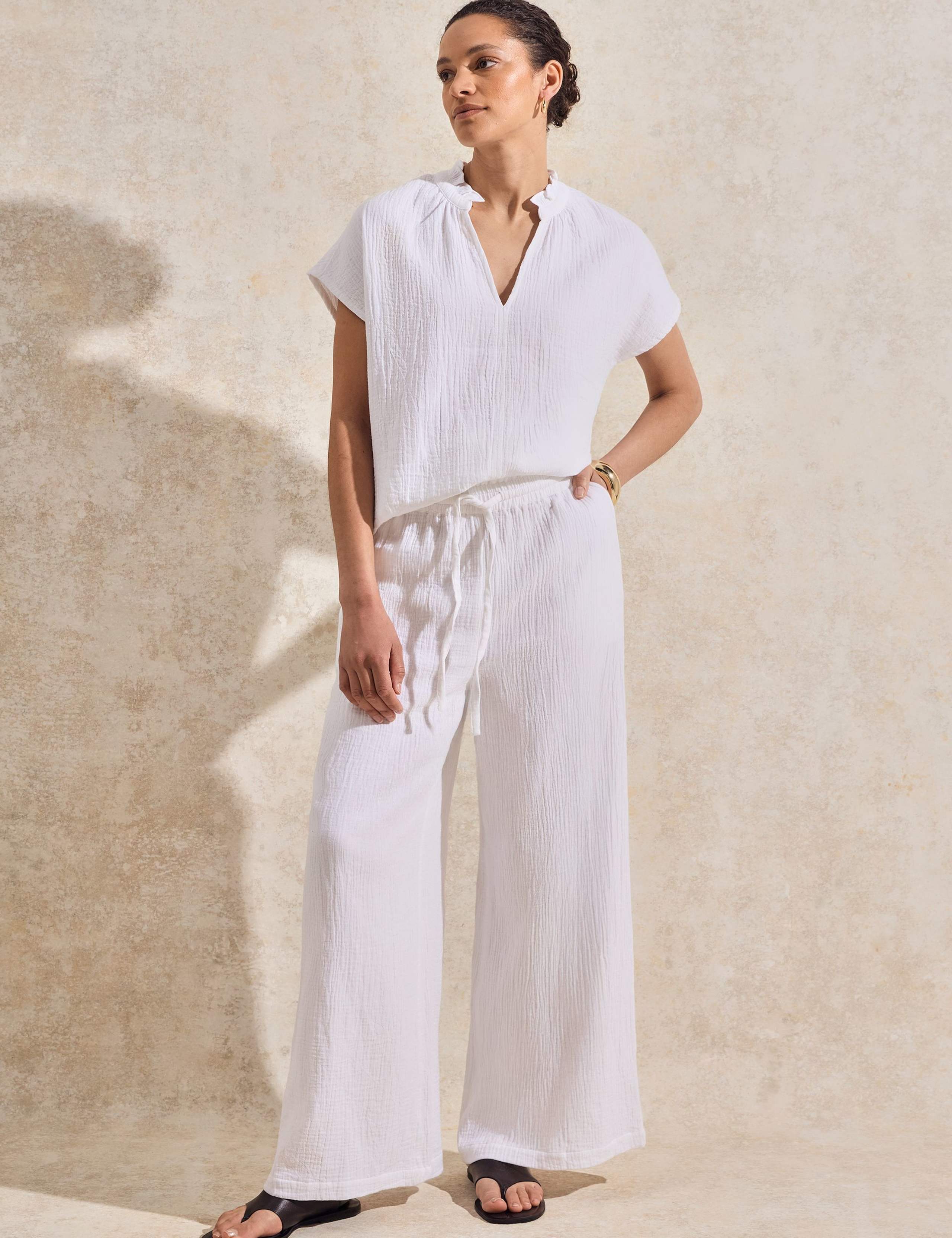 Pure Cotton Wide Leg Trousers