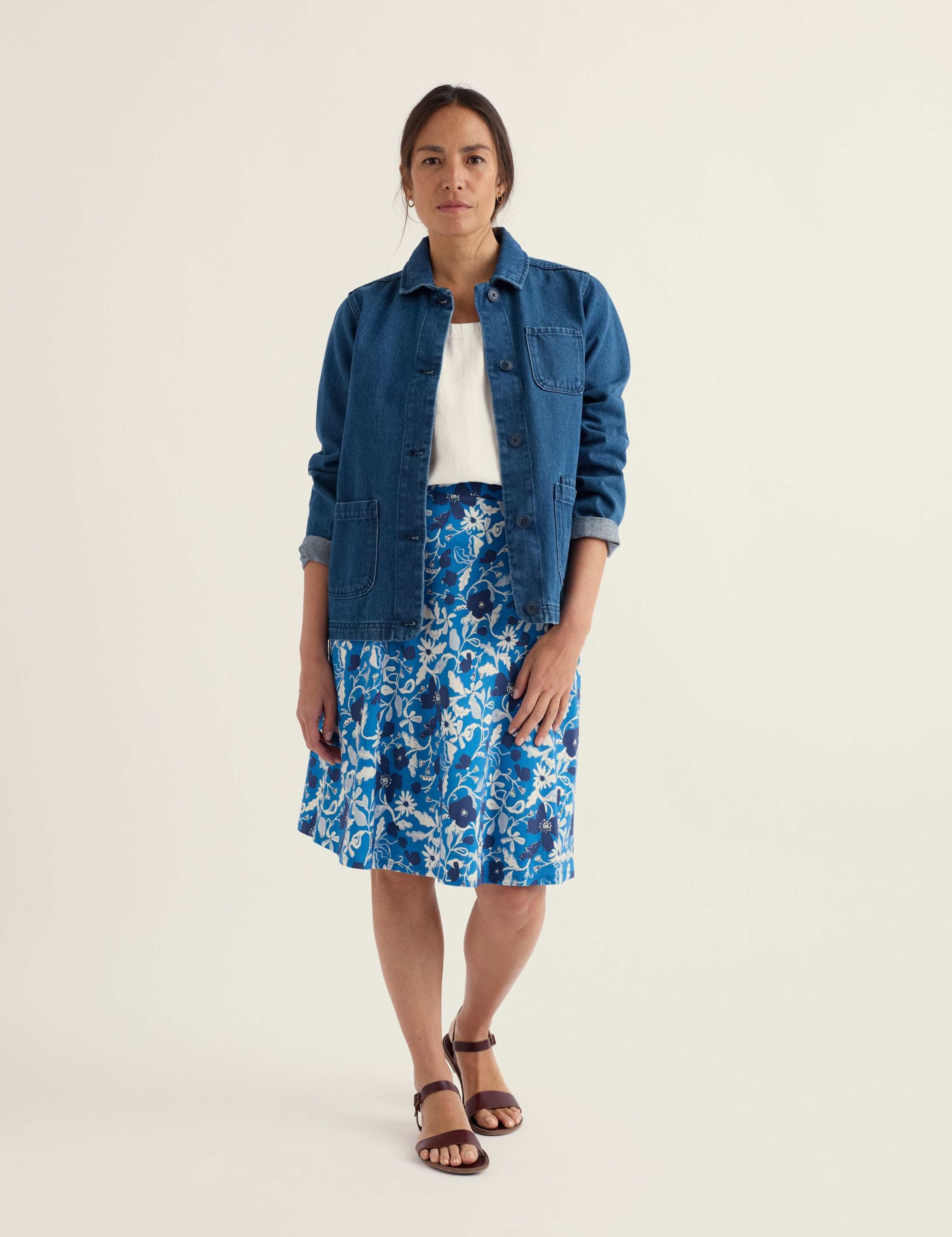 Cotton Rich Floral Knee Length A-Line Skirt