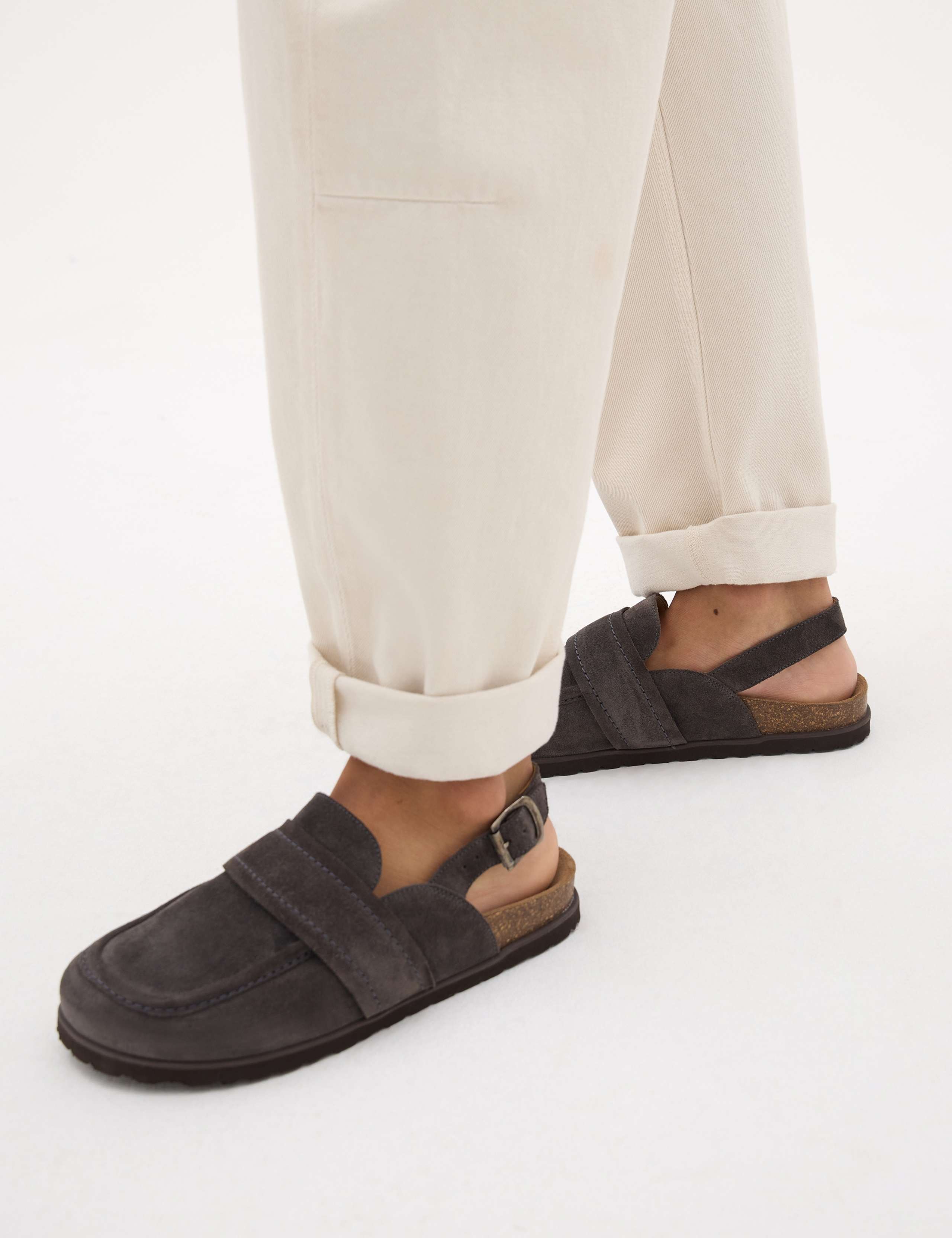 Leather Buckle Padded Flat Mules