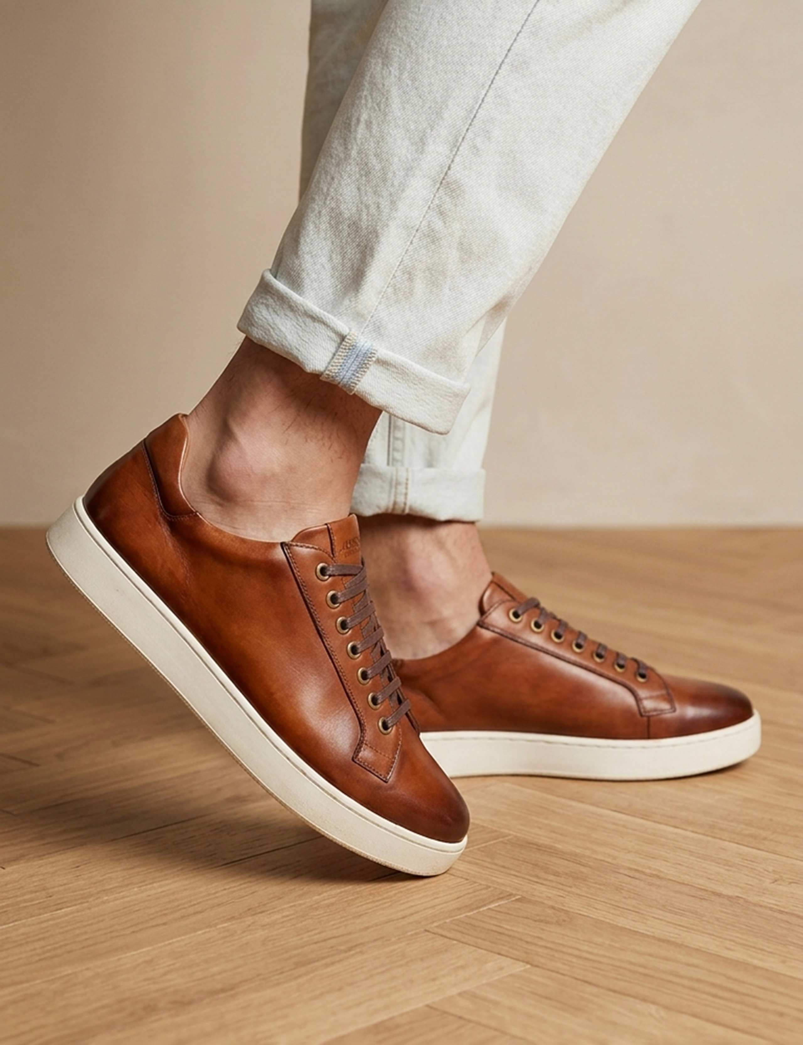 Wide Fit Leather Lace Up Trainers