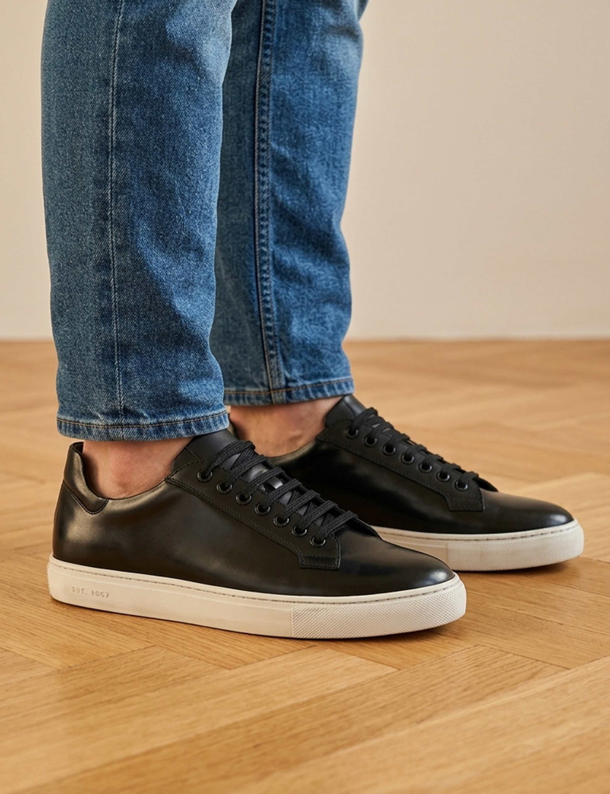Wide Fit Leather Lace Up Trainers