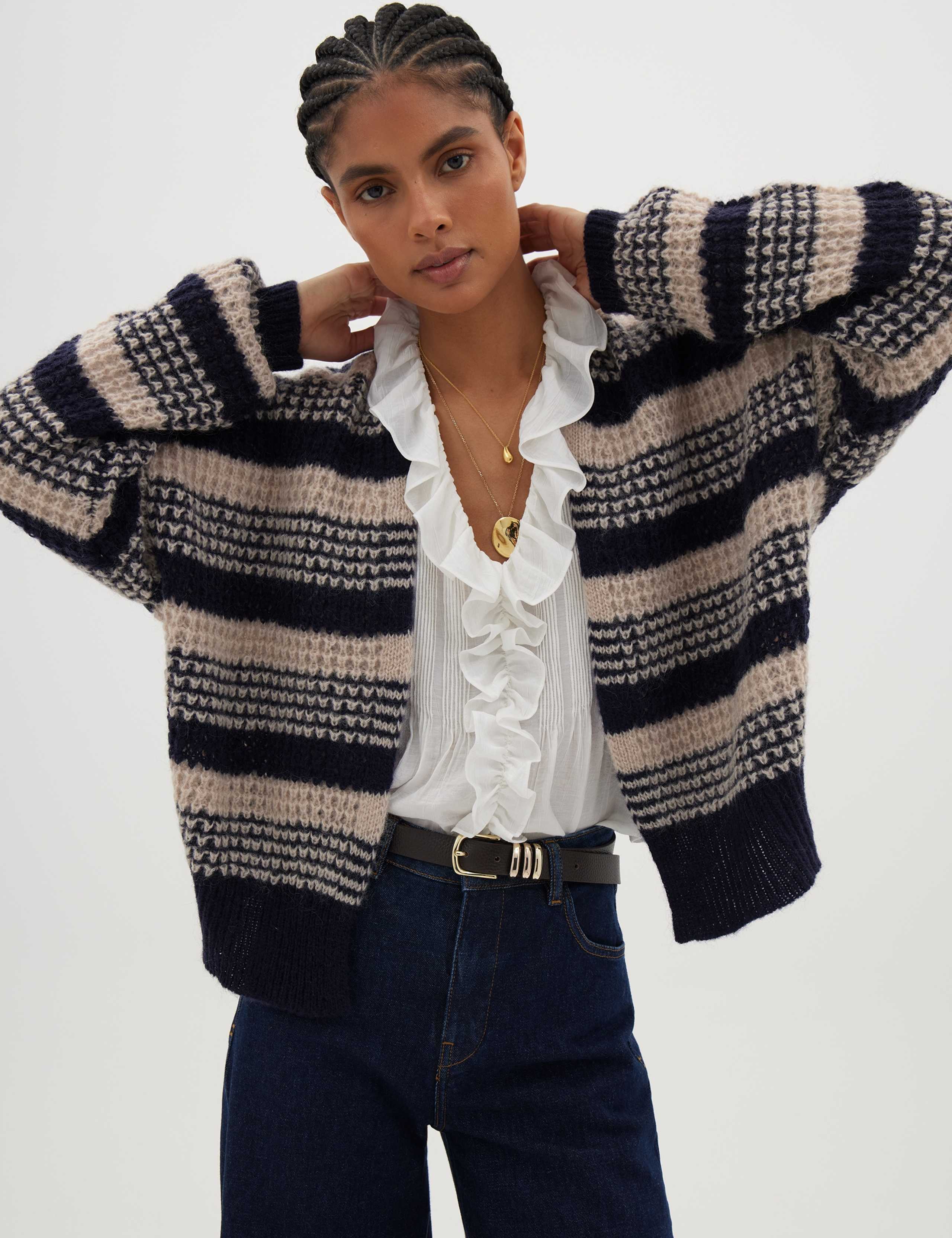 Skye Wool Blend Striped Relaxed Cardigan