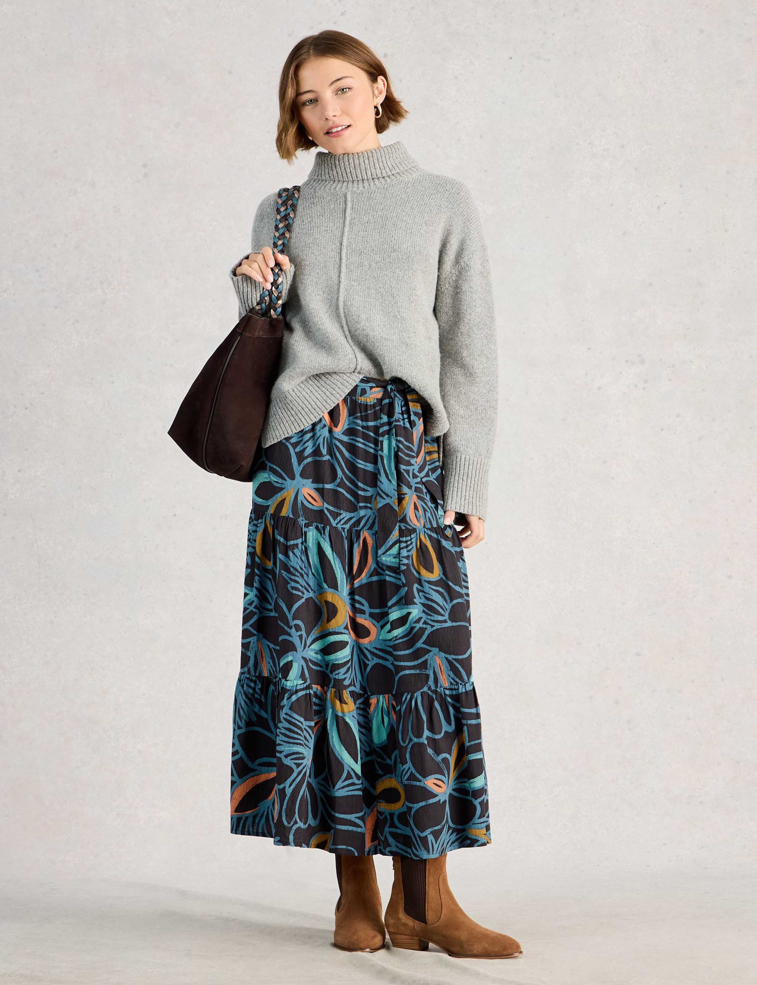 Printed Belted Maxi Tiered Skirt