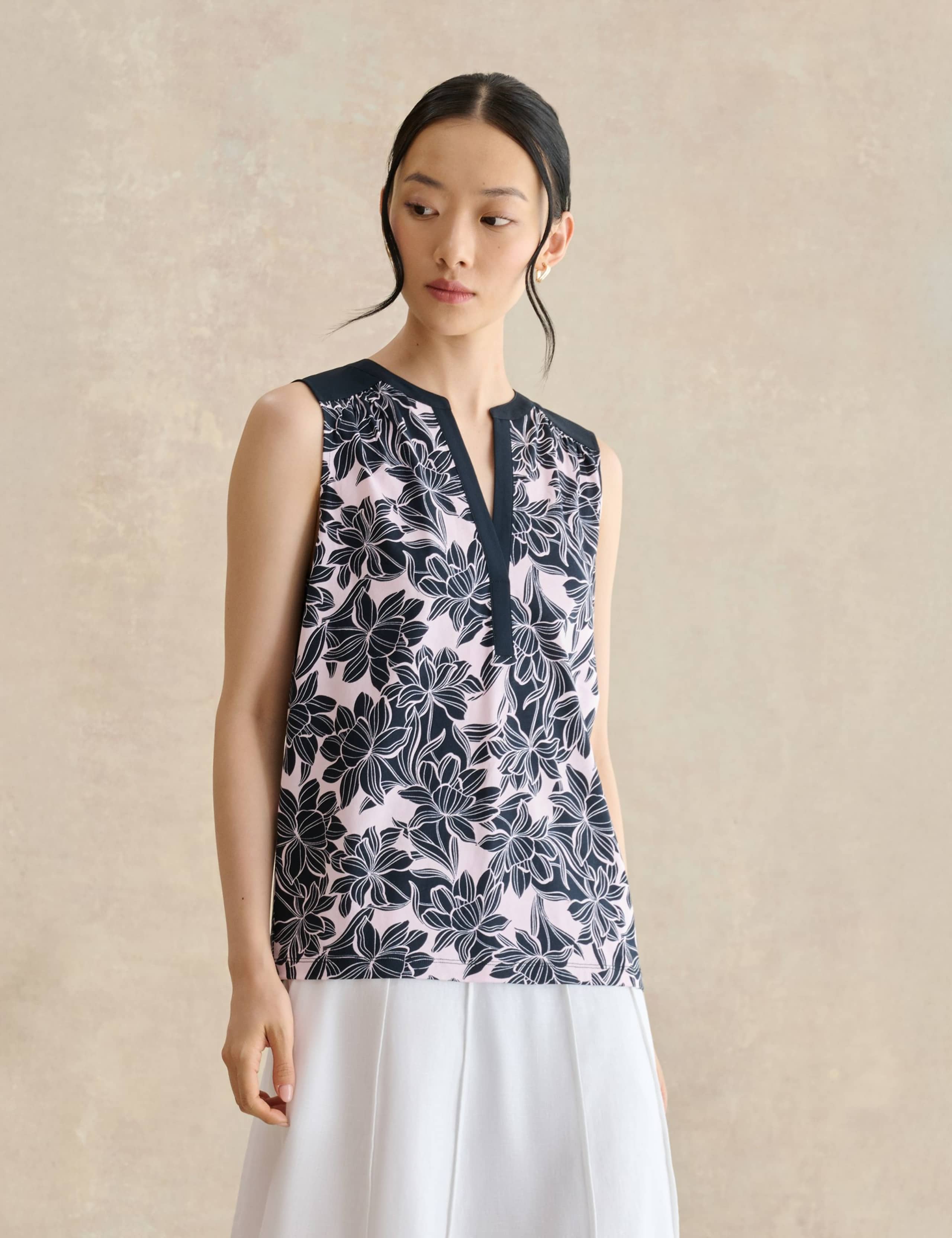 Cotton Blend Floral V-Neck Vest