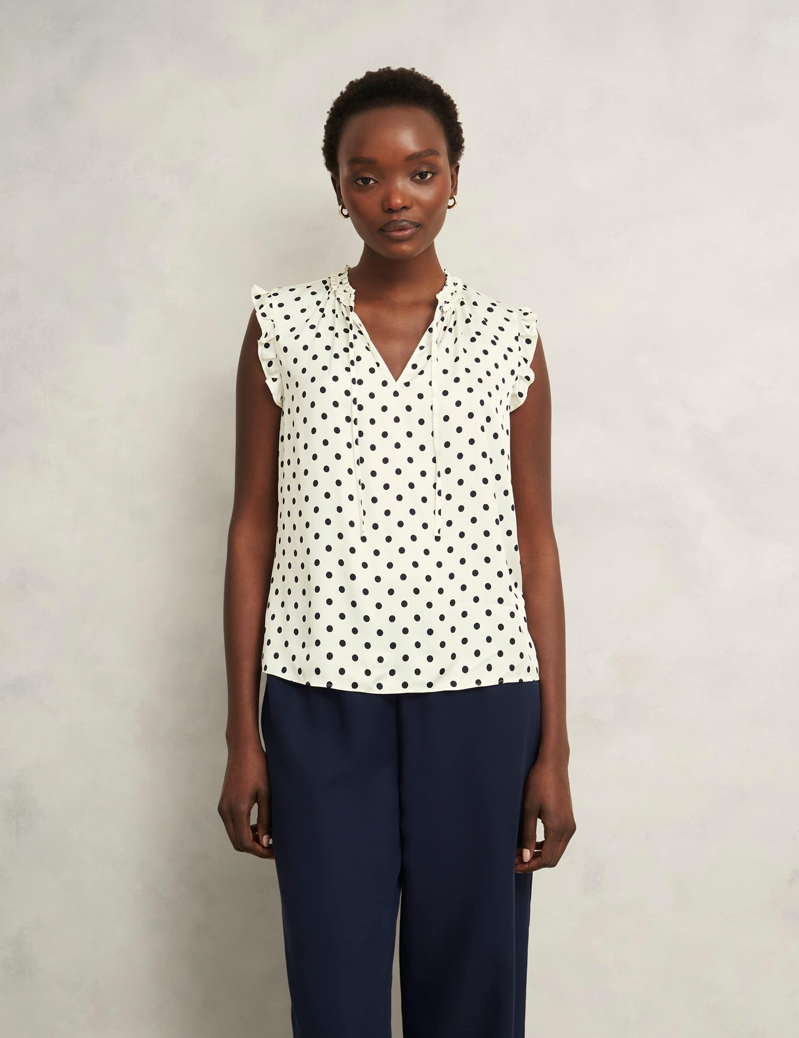Polka Dot Tie Neck Blouse