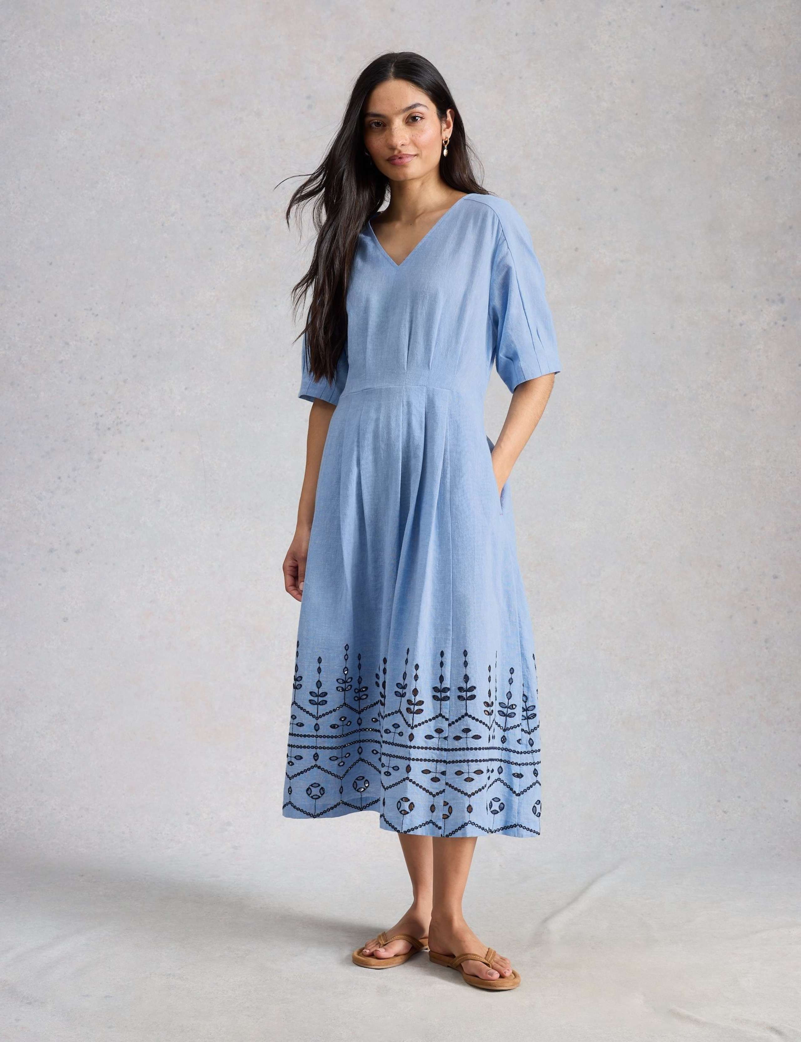 Cotton Rich Embroidered Midi Skater Dress