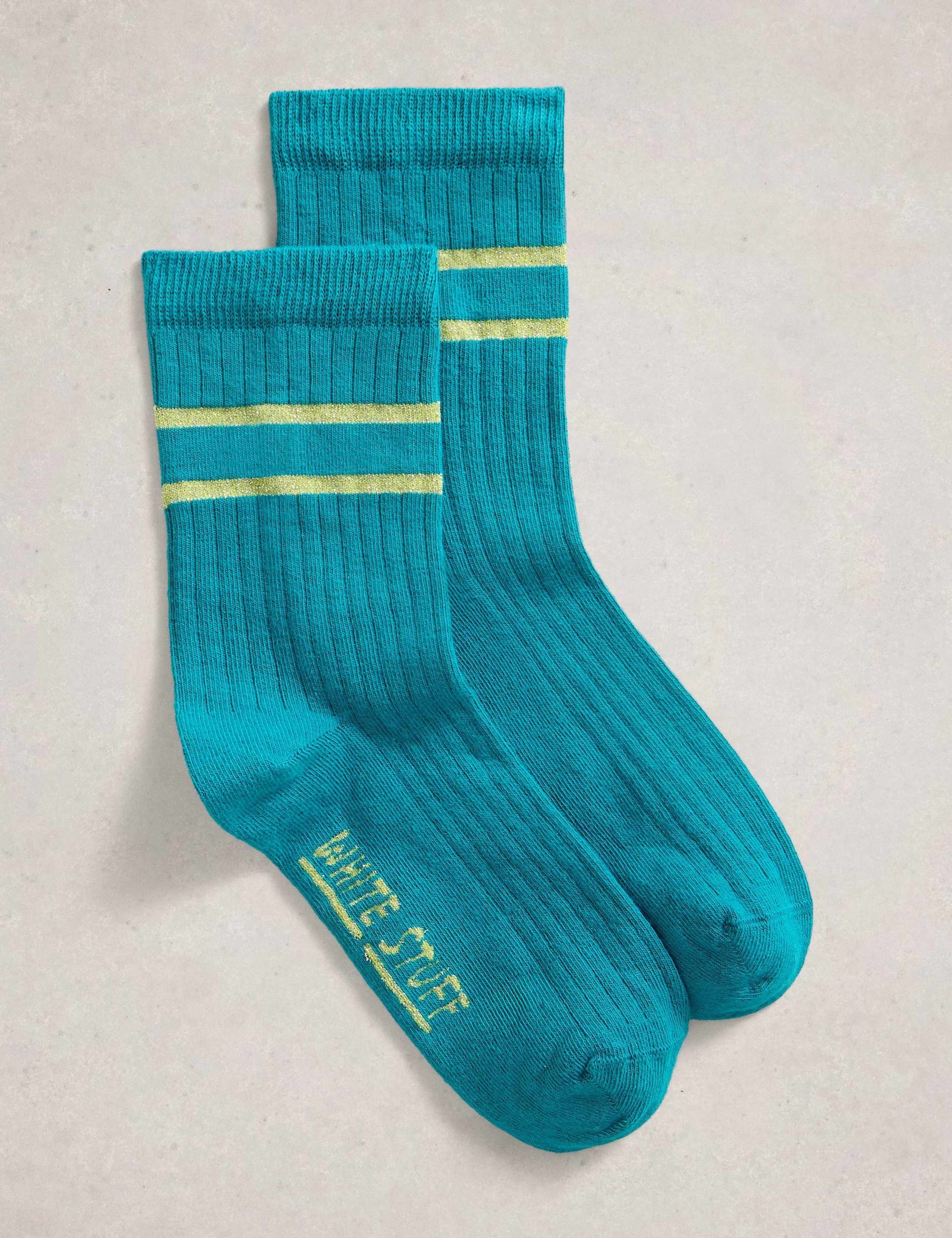 Cotton Rich Striped Sparkle Socks