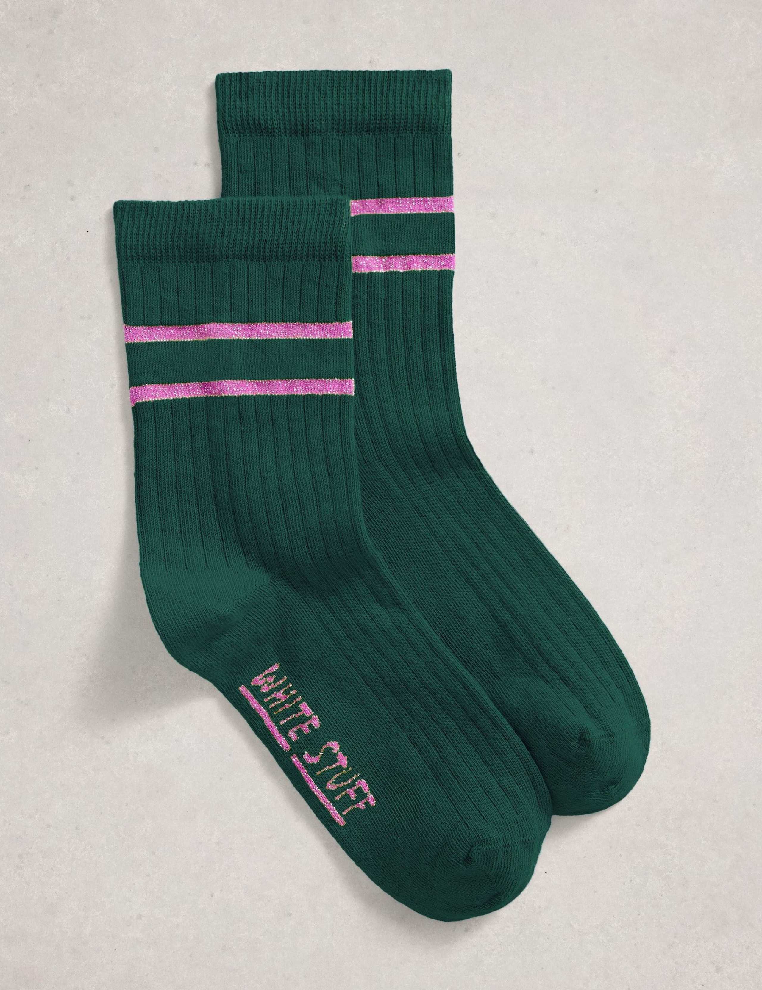 Cotton Rich Striped Sparkle Socks