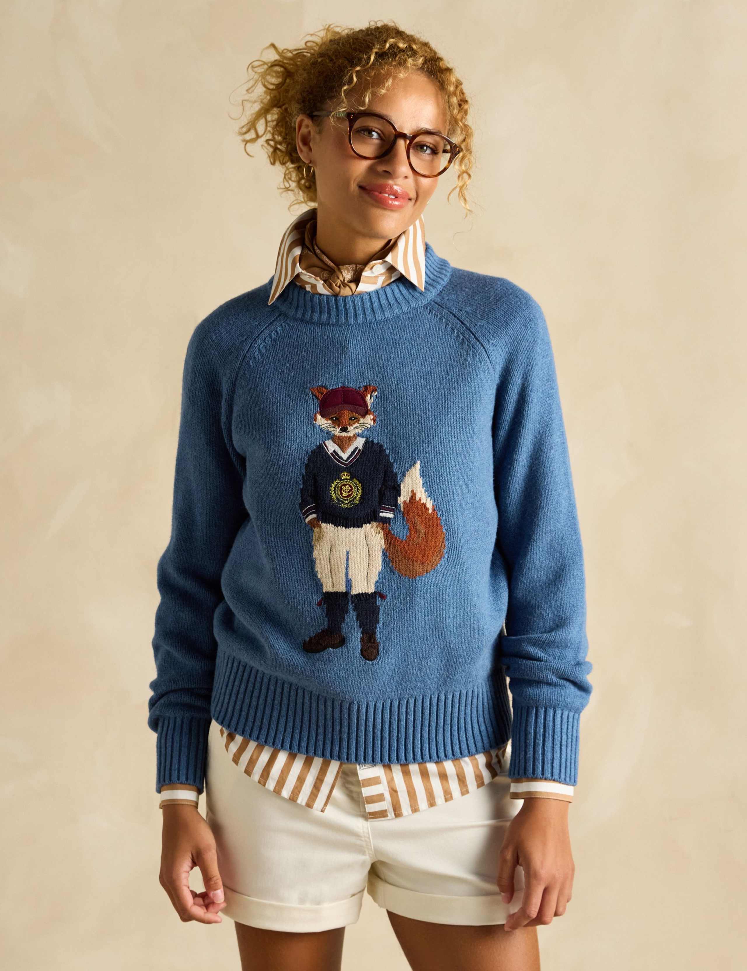 Cotton Rich Embroidered Fox Jumper with Wool