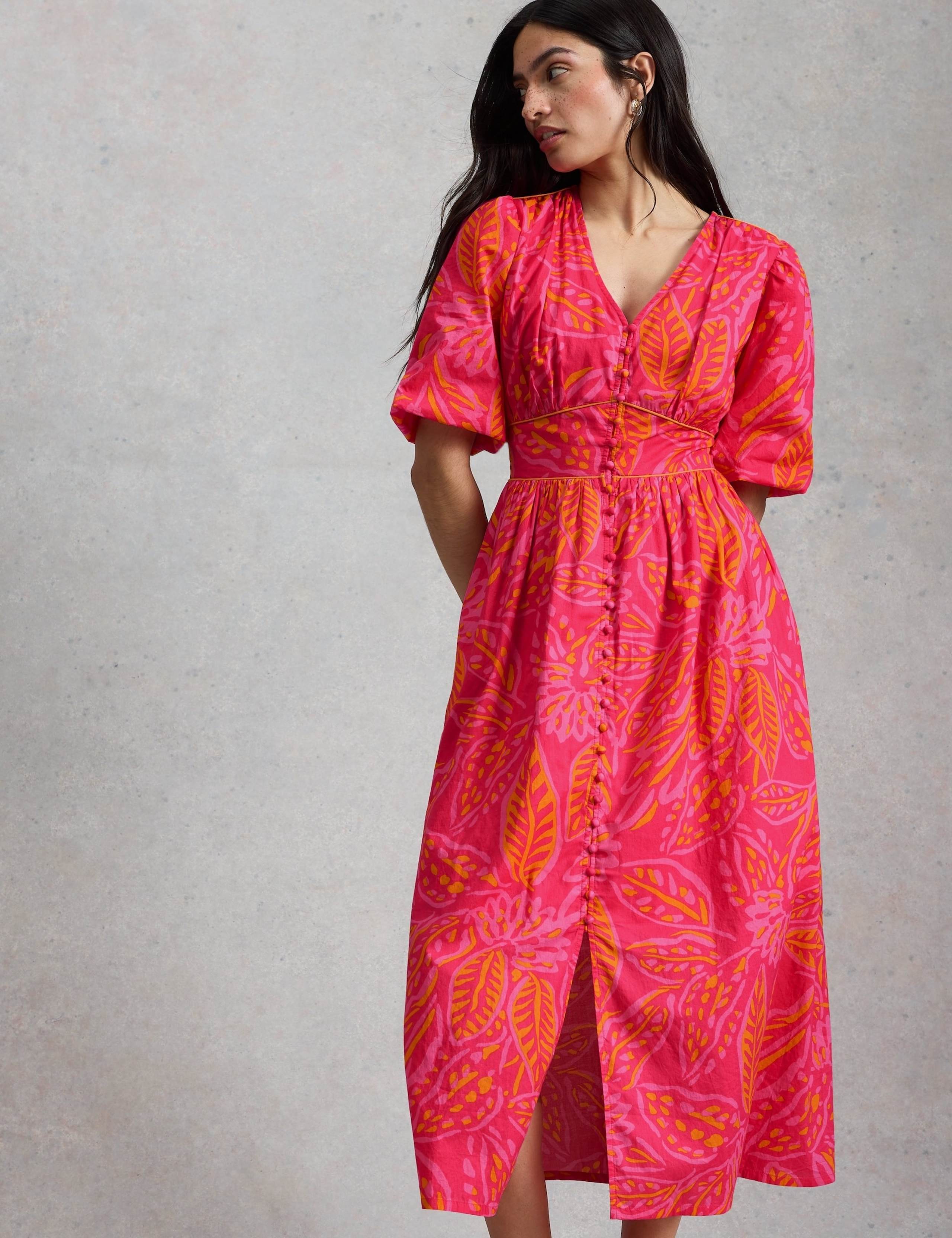 Pure Cotton Printed Midaxi Waisted Dress