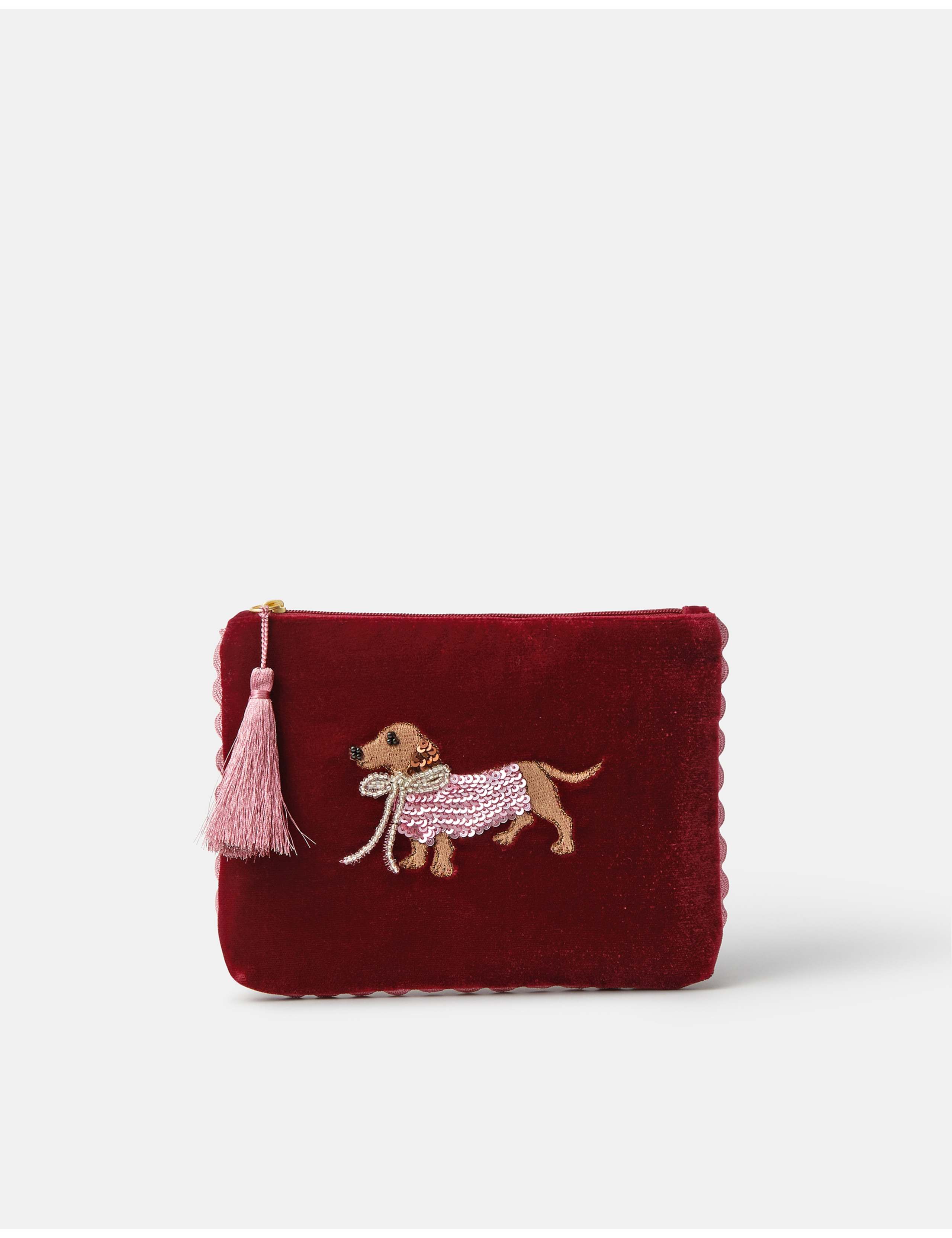 Sausage Dog Embellished Velvet Pouch