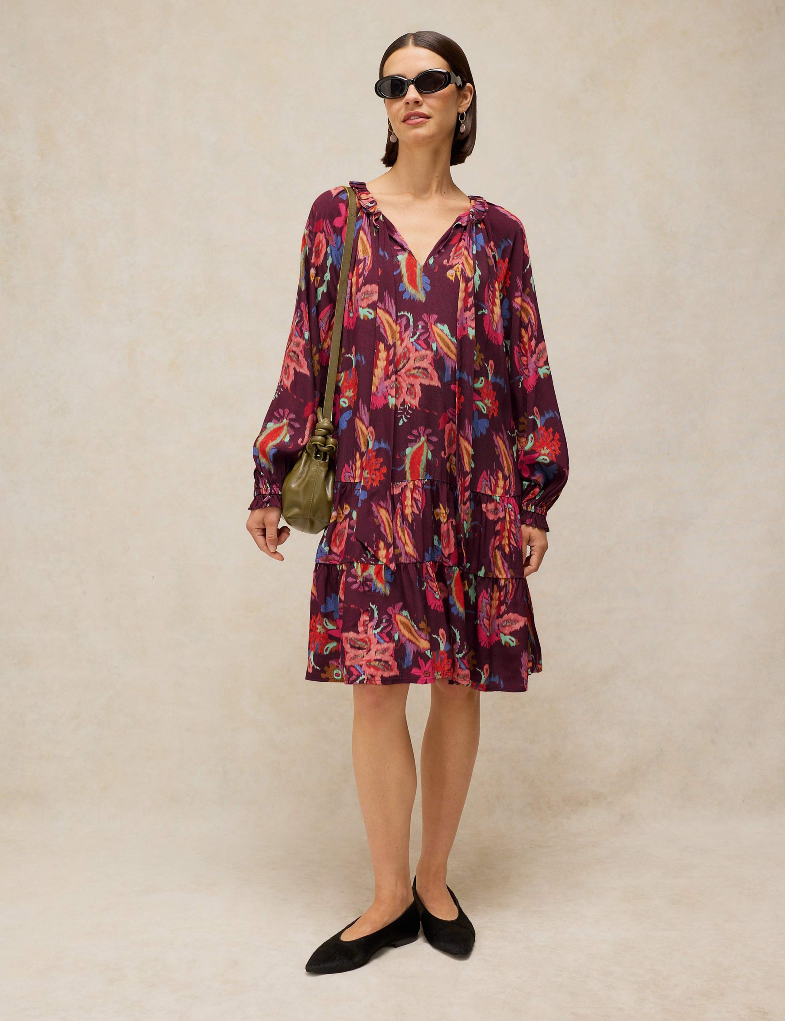Printed Notch Neck Knee Length Dress