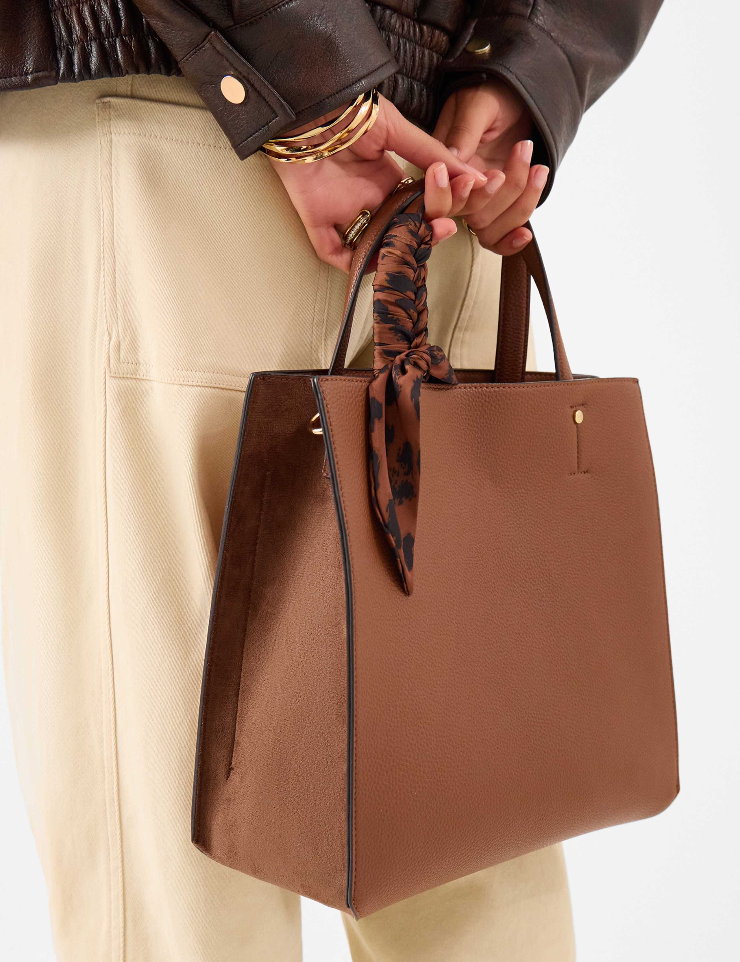 Leopard Print Scarf Handle Handbag