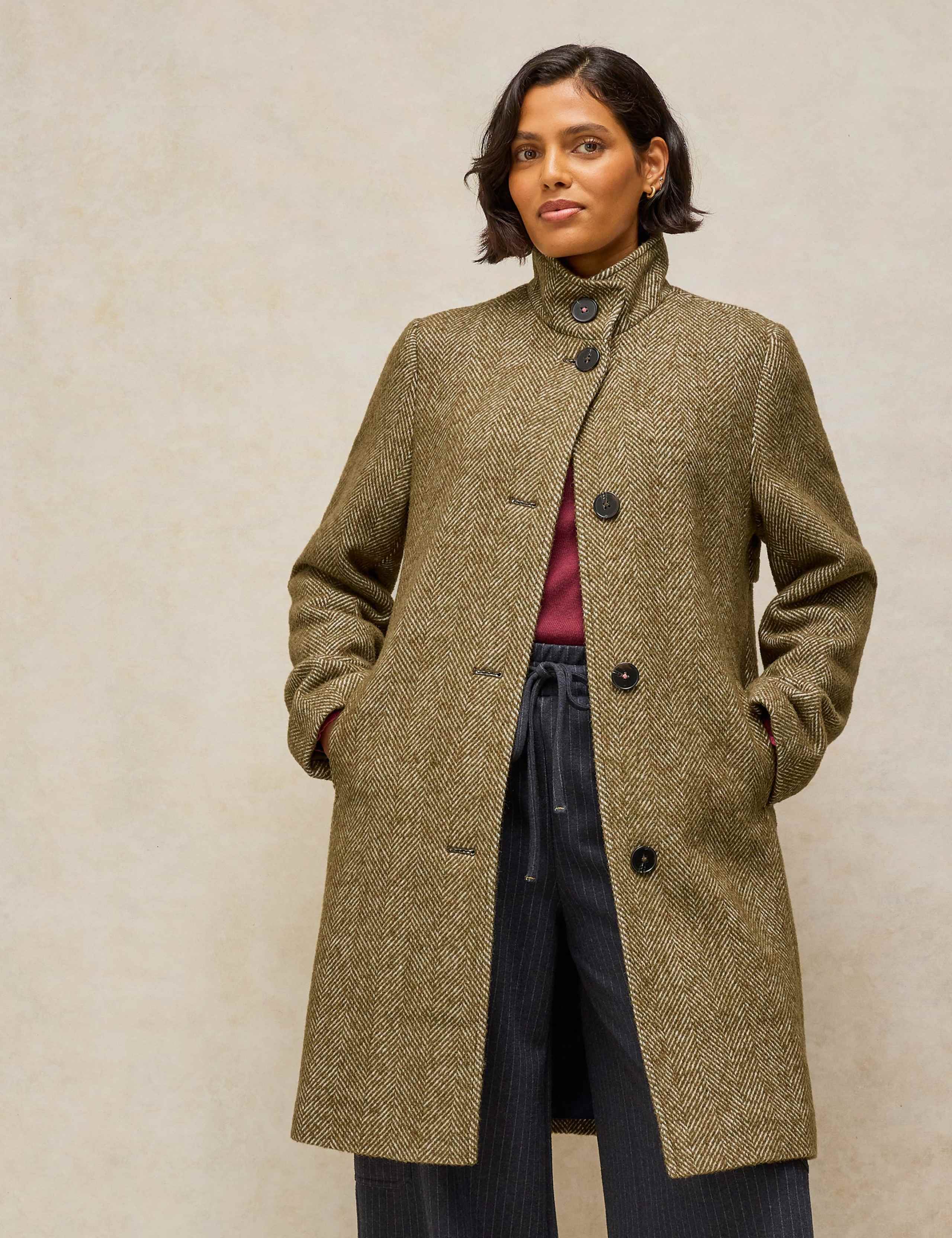 Tweed Printed Funnel Neck Coat