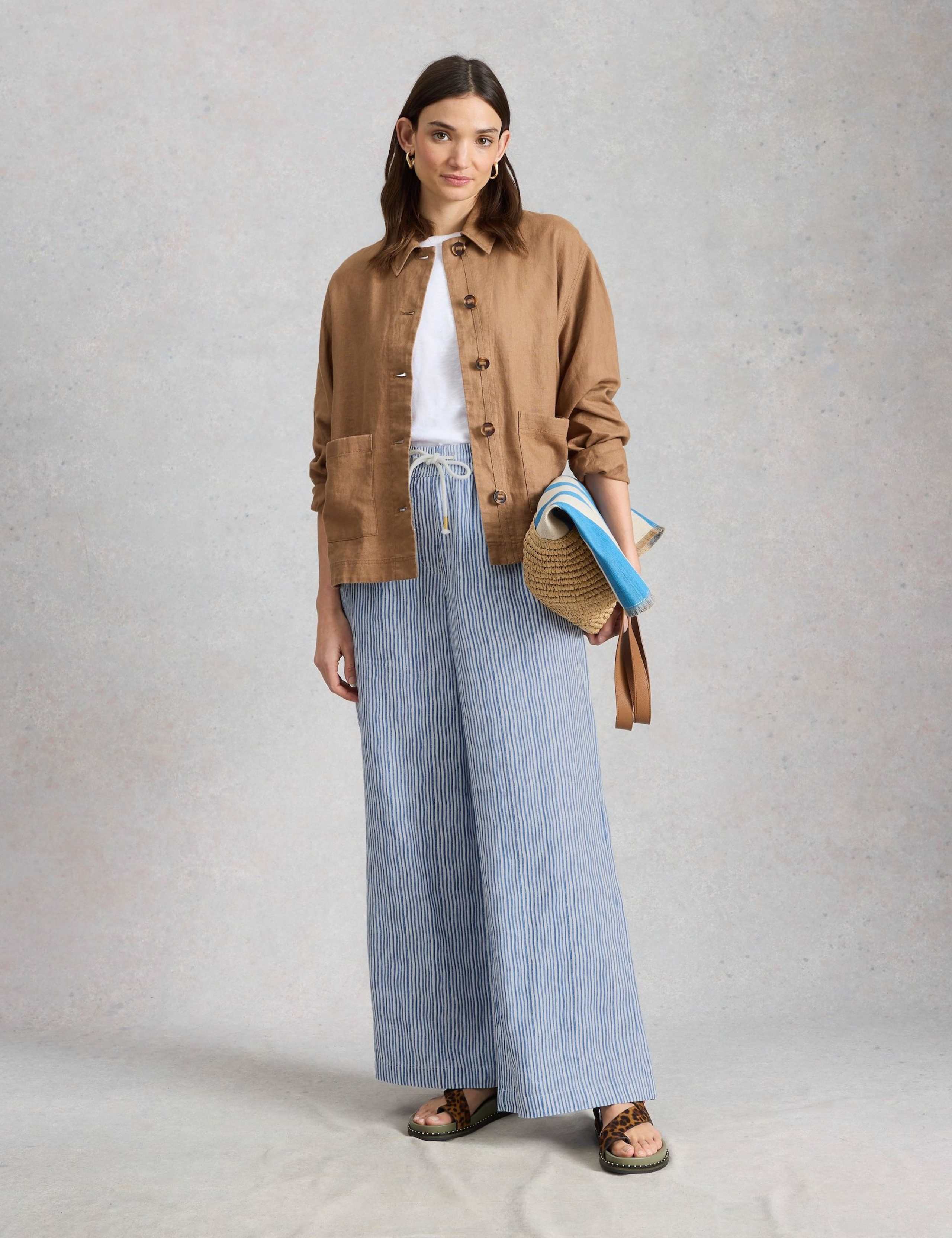 Pure Linen Printed Wide Leg Trousers