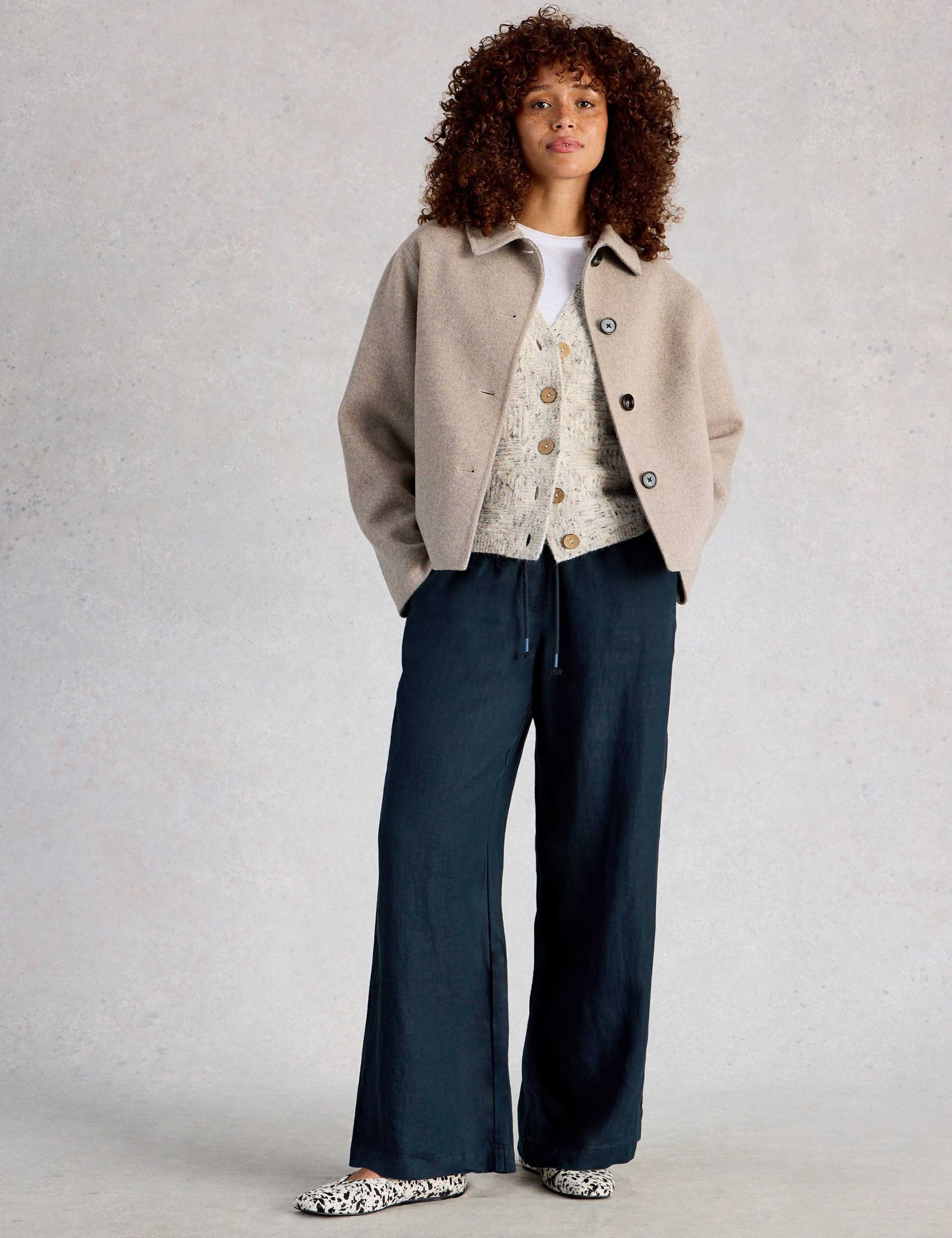 Pure Linen Printed Wide Leg Trousers