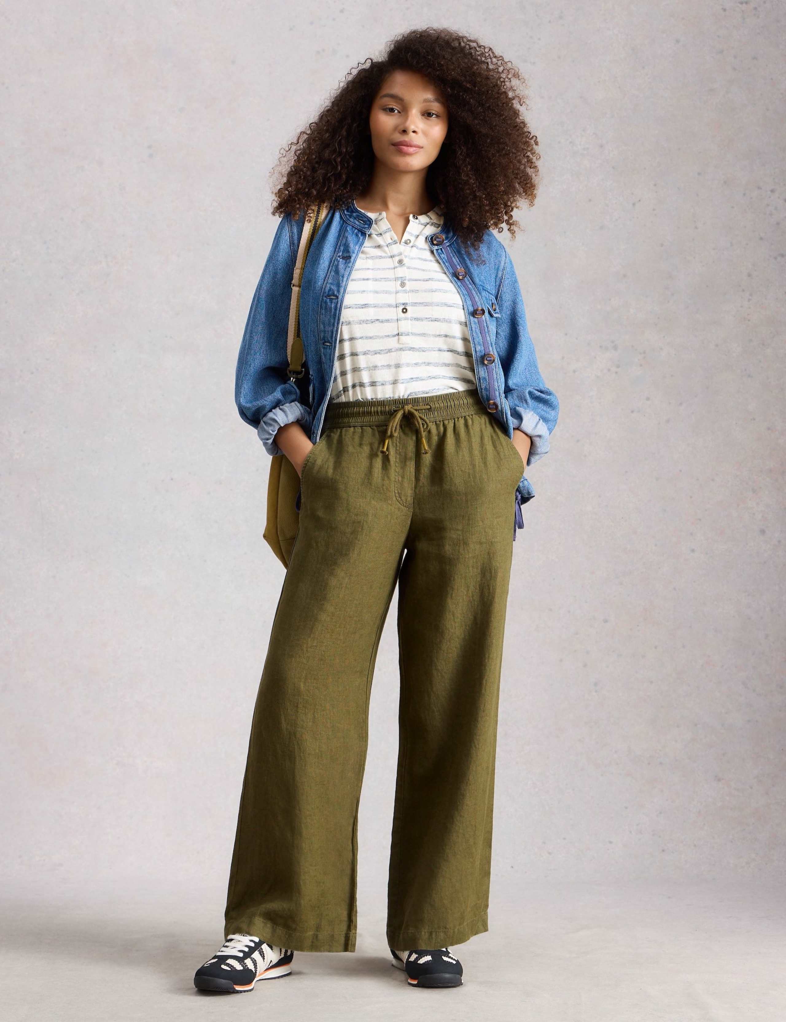 Pure Linen Printed Wide Leg Trousers